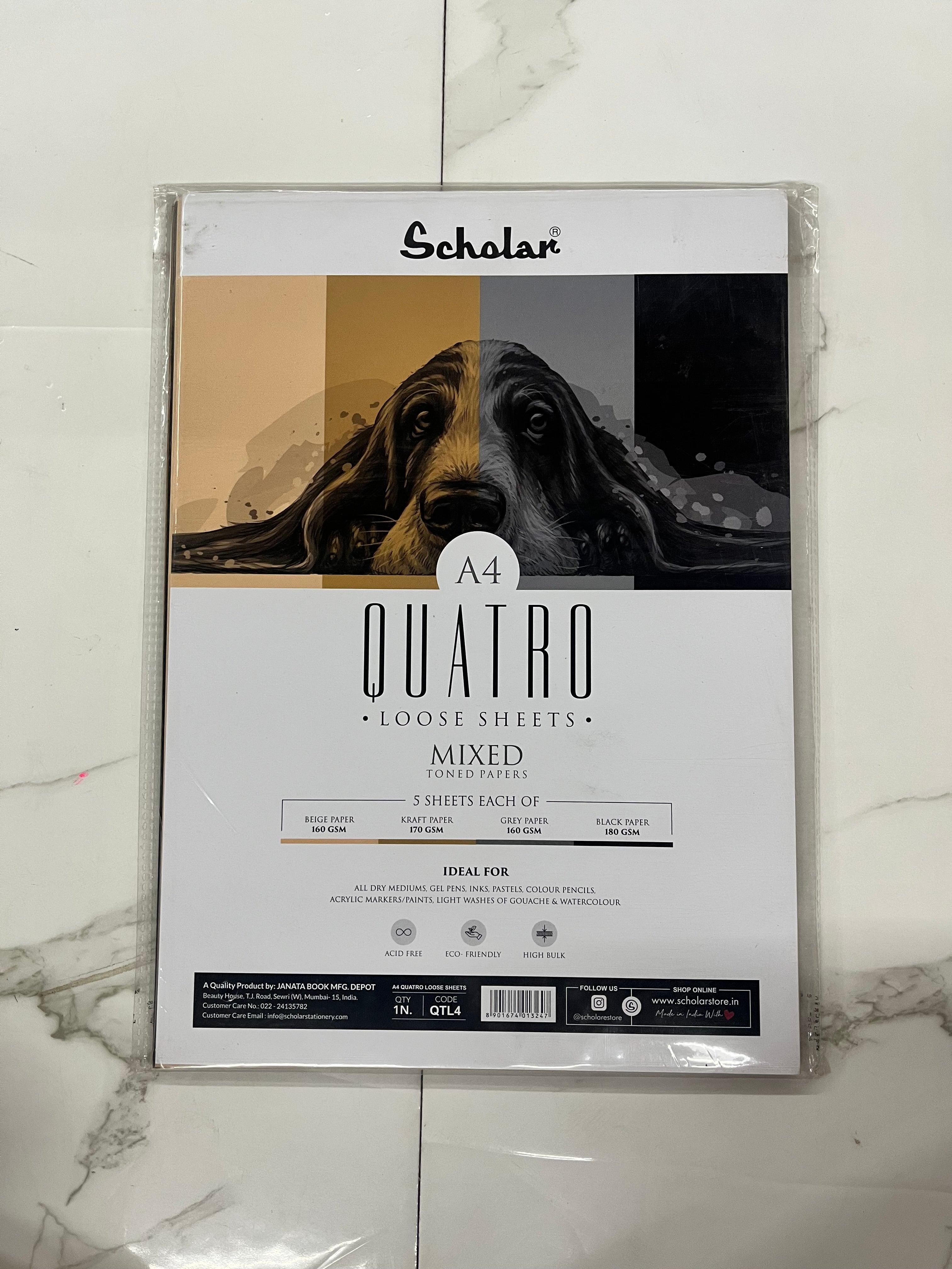 Scholar ouatro loose sheets-Beige paper,kraft paper,grey paper,black paper