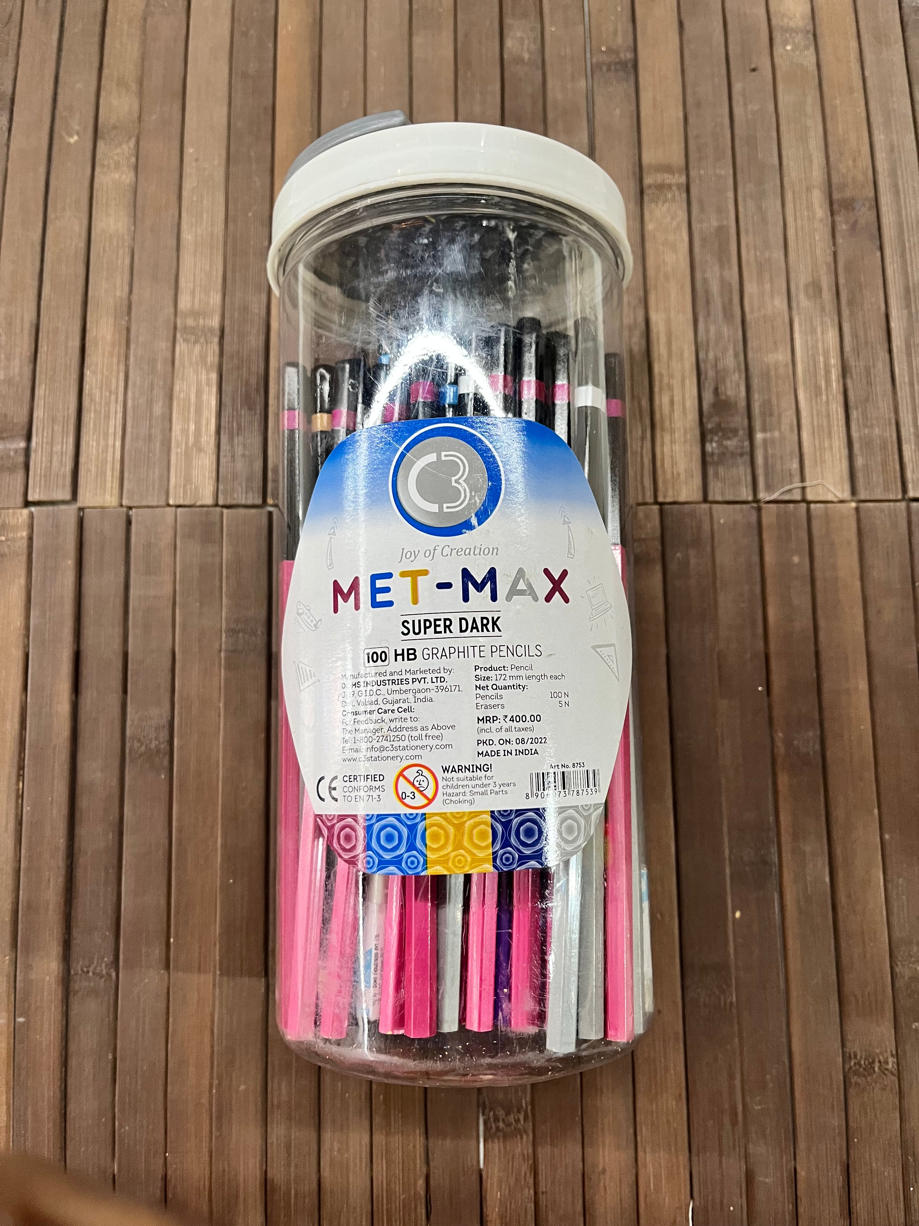 MET-MAX super dark pencil-100 pencils 5 rubbers