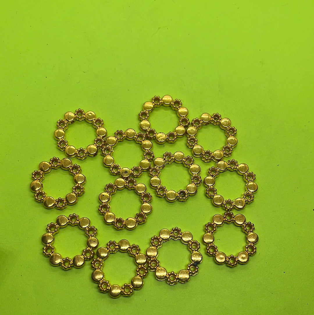 12mm Golden flower Designer ring plastic beads more than 25pc