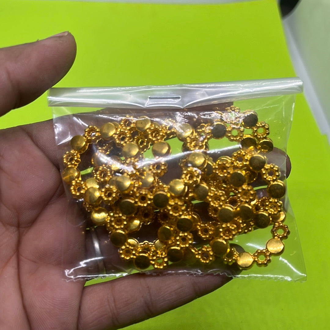 12mm Golden flower Designer ring plastic beads more than 25pc