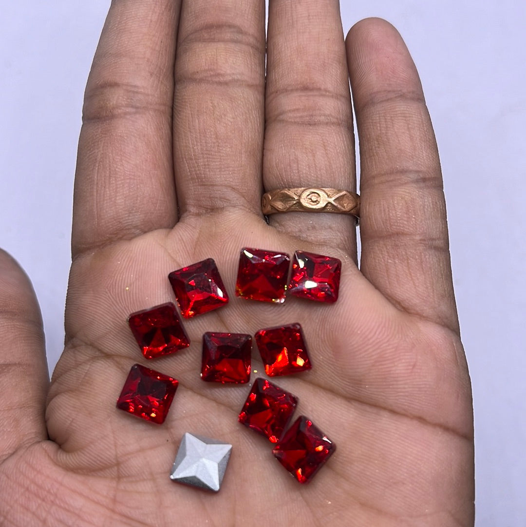 8x8 AD red square Tanjore Painting American diamond Kundan stones-10 stones in a pack