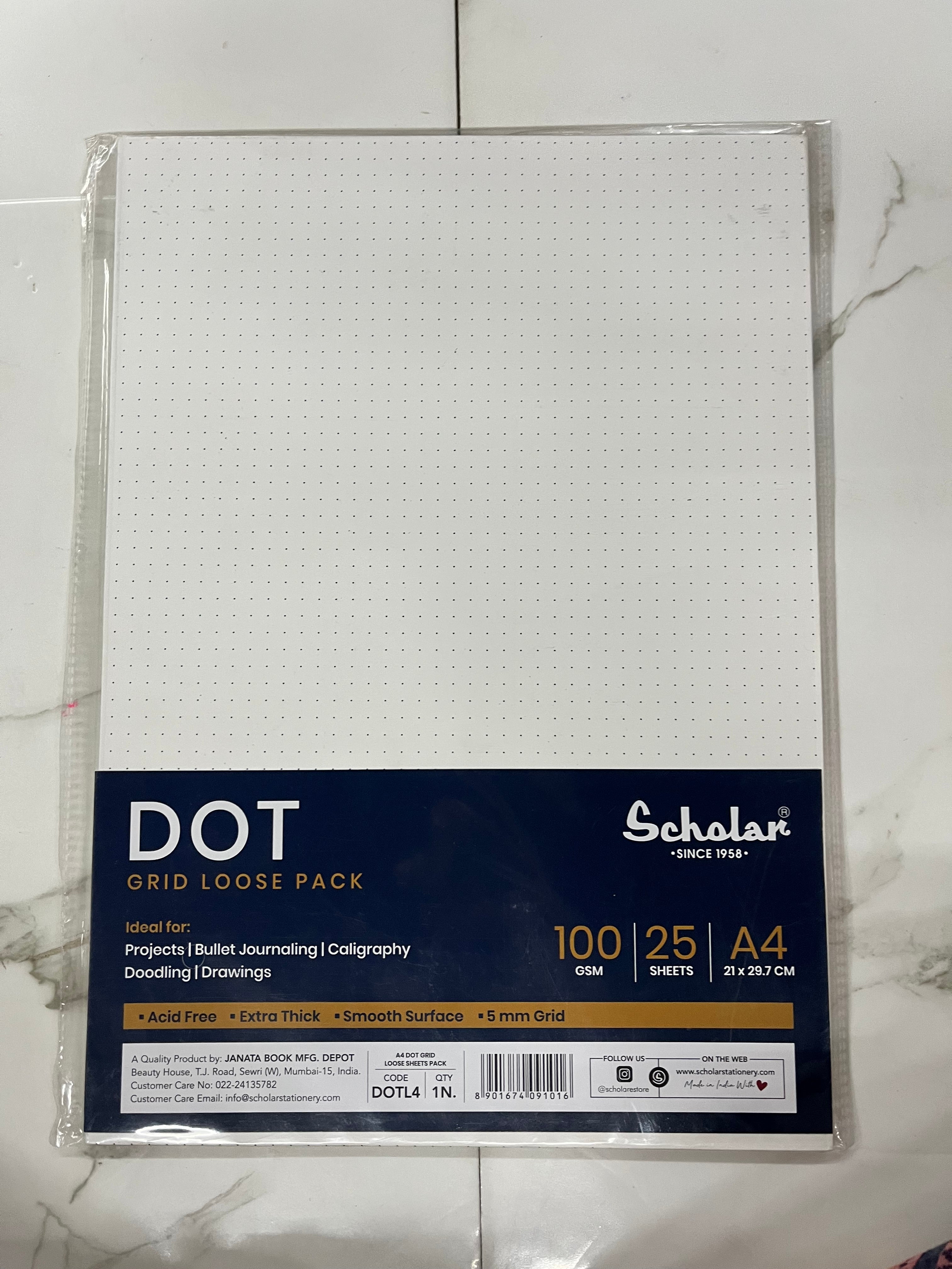 Scholar A4 DOT grid loose pack-25 sheets 100gsm