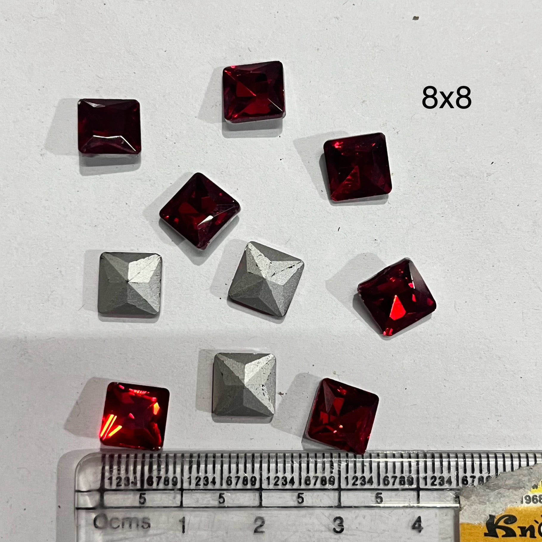 8x8 Red SQUARE Tanjore painting American Diamond stones -  10 stones in a pack