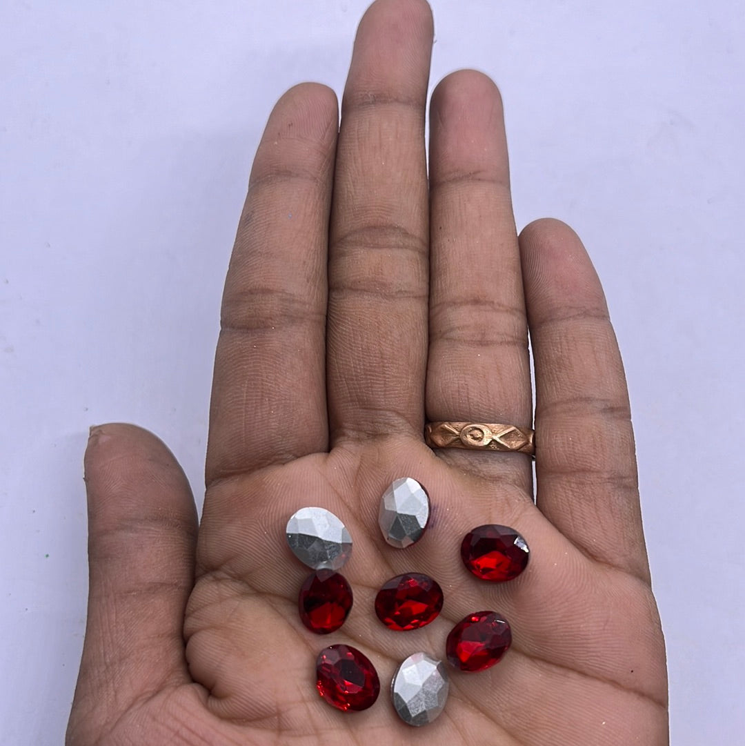 8x10 AD Oval Red stone Tanjore Painting American diamond stones-8 stones in a pack