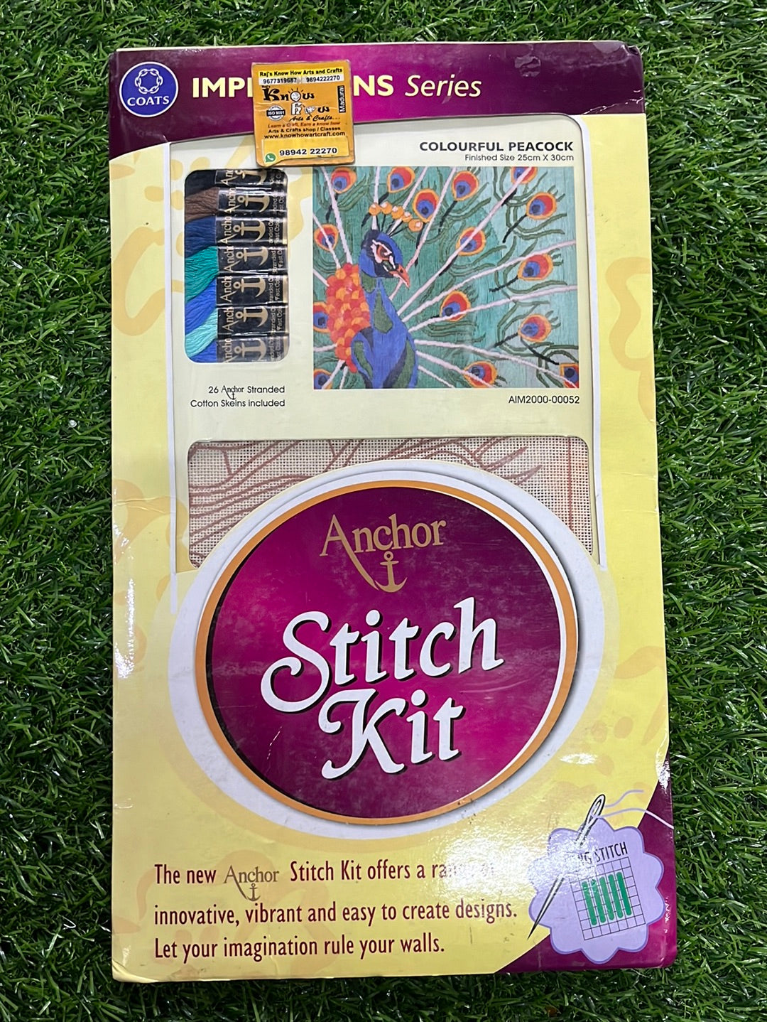 Anchor stitch embroidery kit colourful peacock finished size 25cm x 30cm