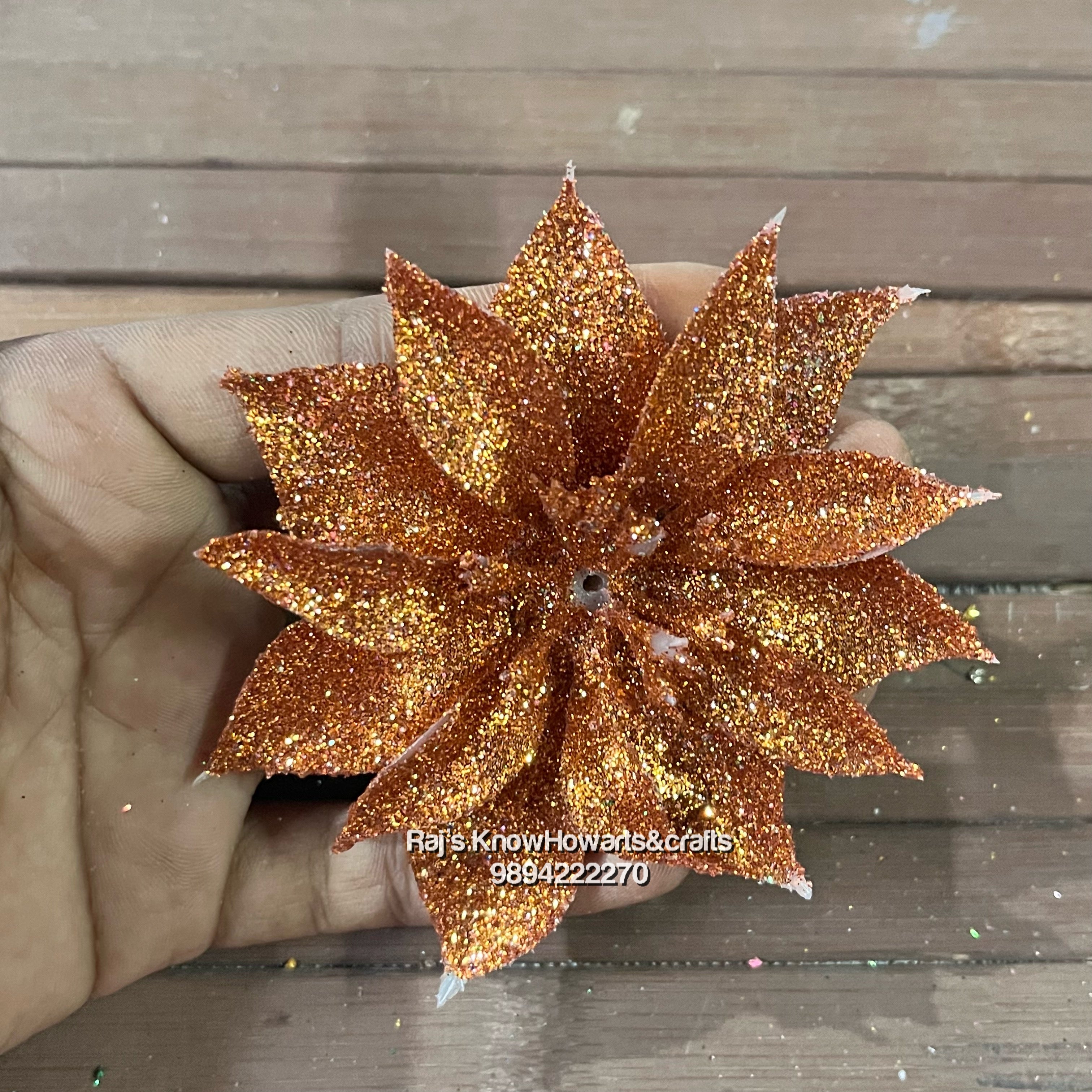 Orange Glitter Big flower - 2 pc