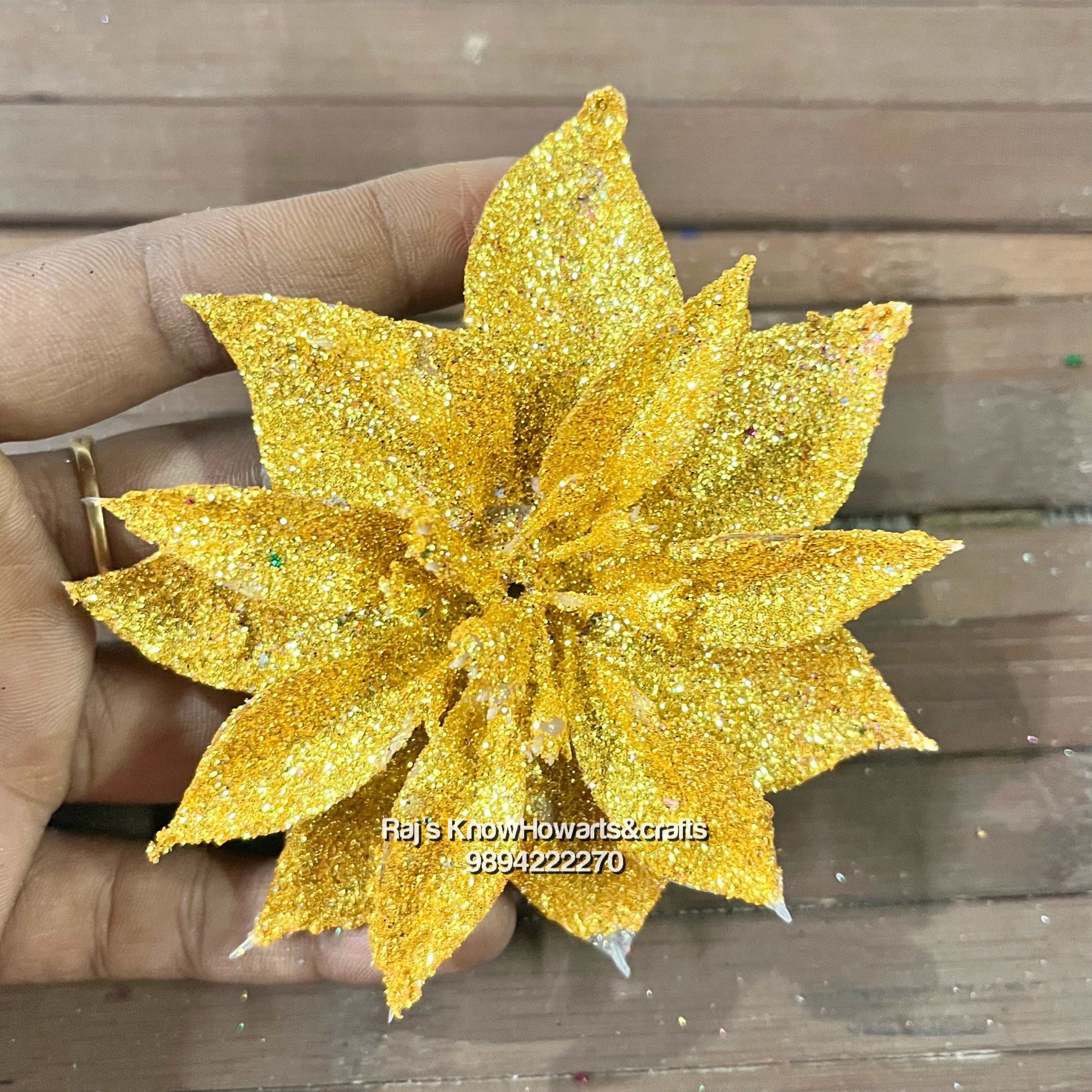 Yellow Glitter Big flower - 2 pc