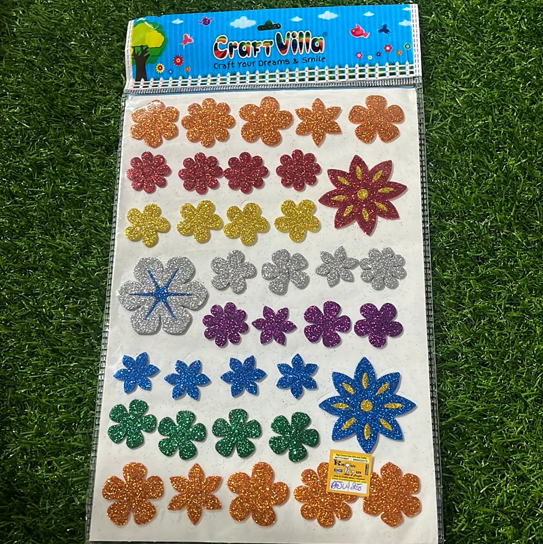 Flower Glitter stickers A4size-1 pack