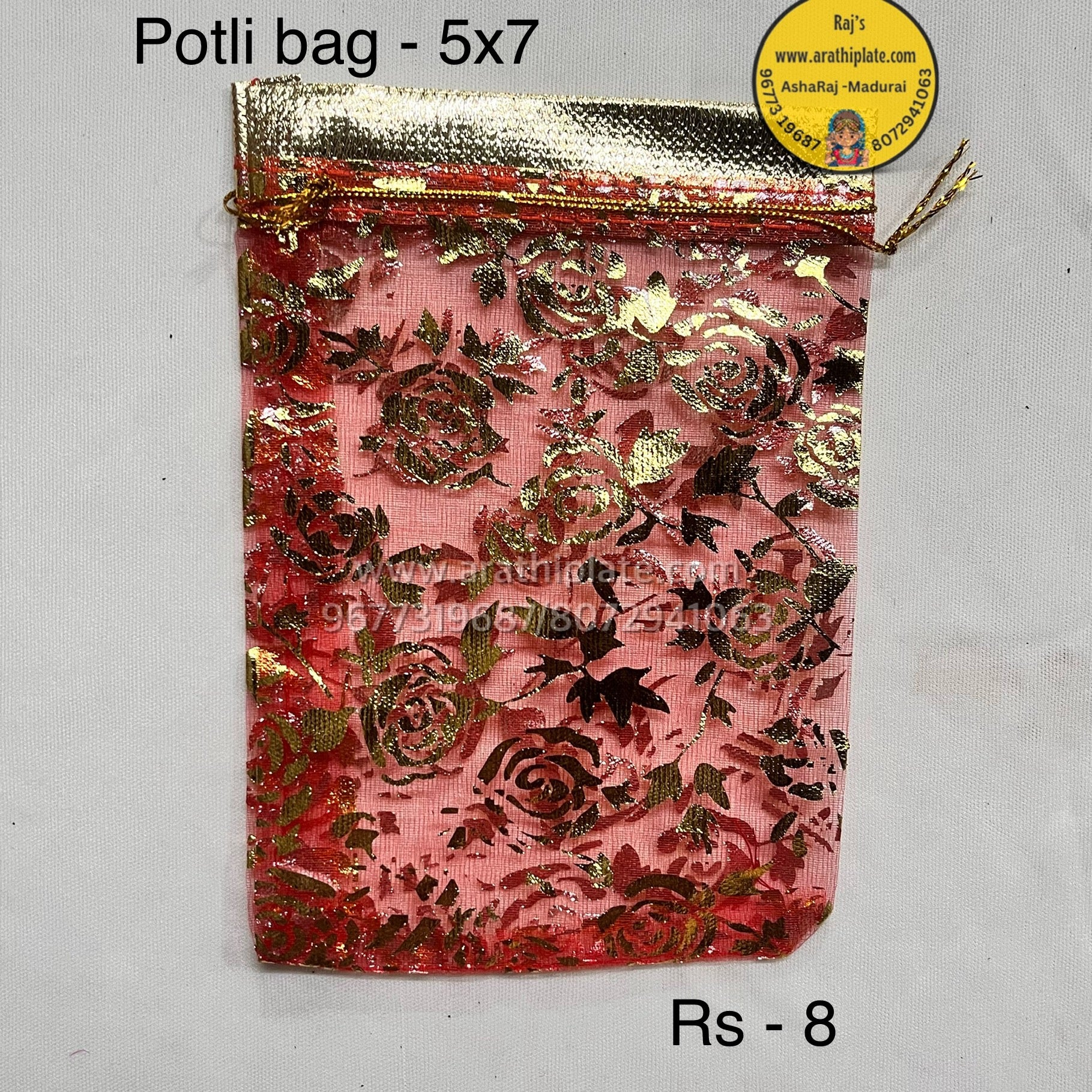 Red  Designer Net Potli bags 5x7 - 25 pc