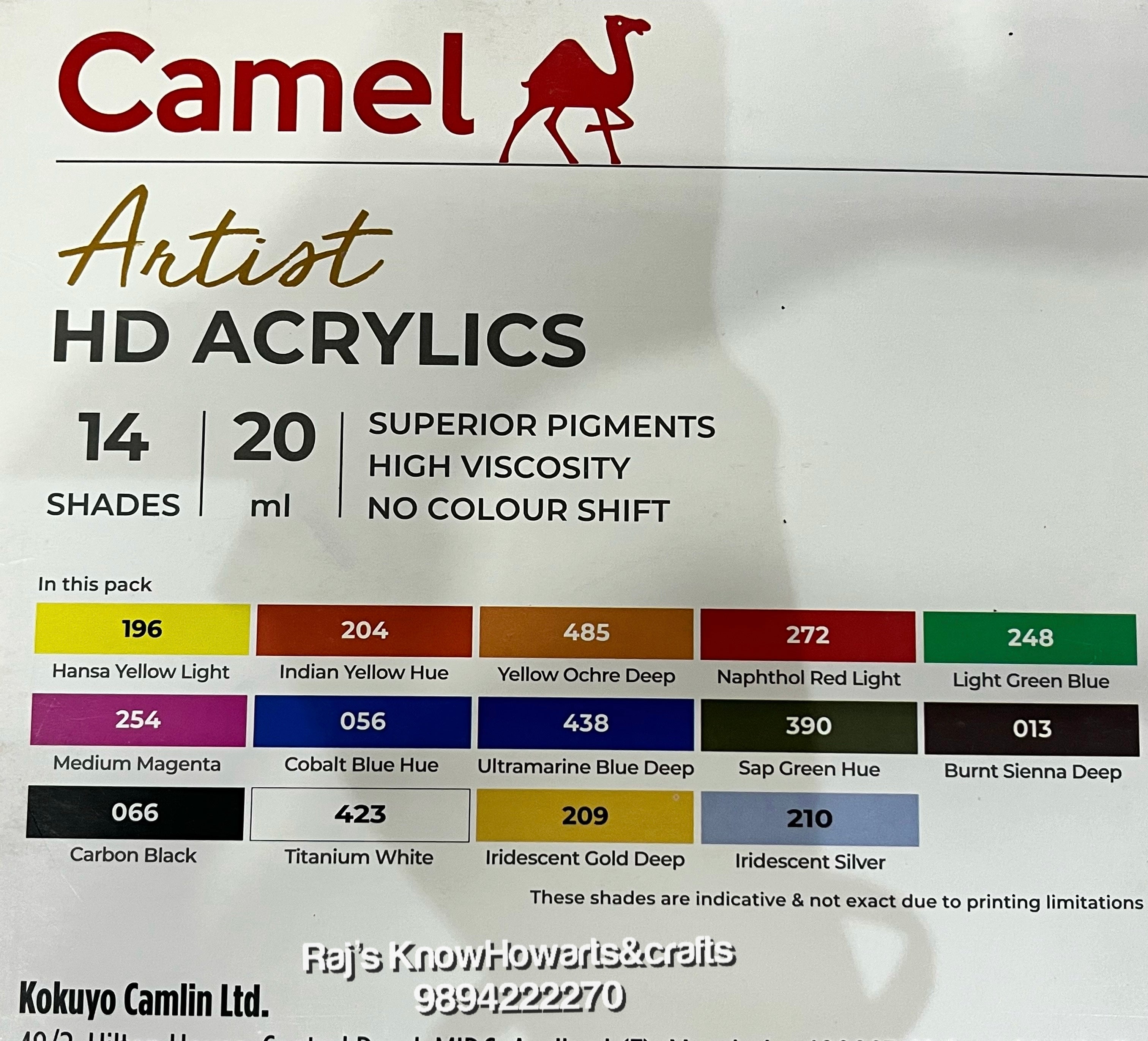 camel Artist HD Acrylic 14 shades 20ml