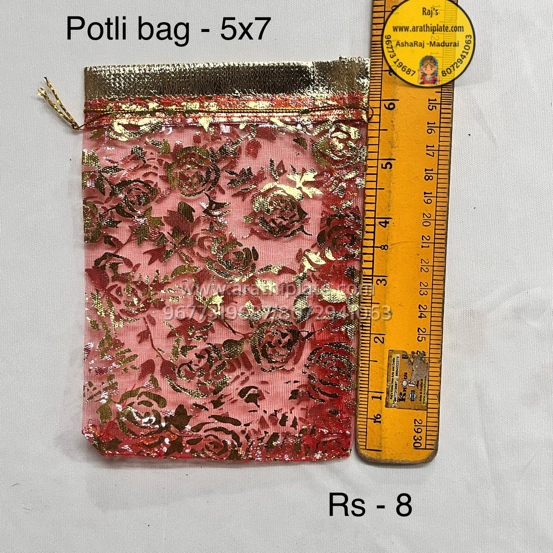 Red  Designer Net Potli bags 5x7 - 25 pc