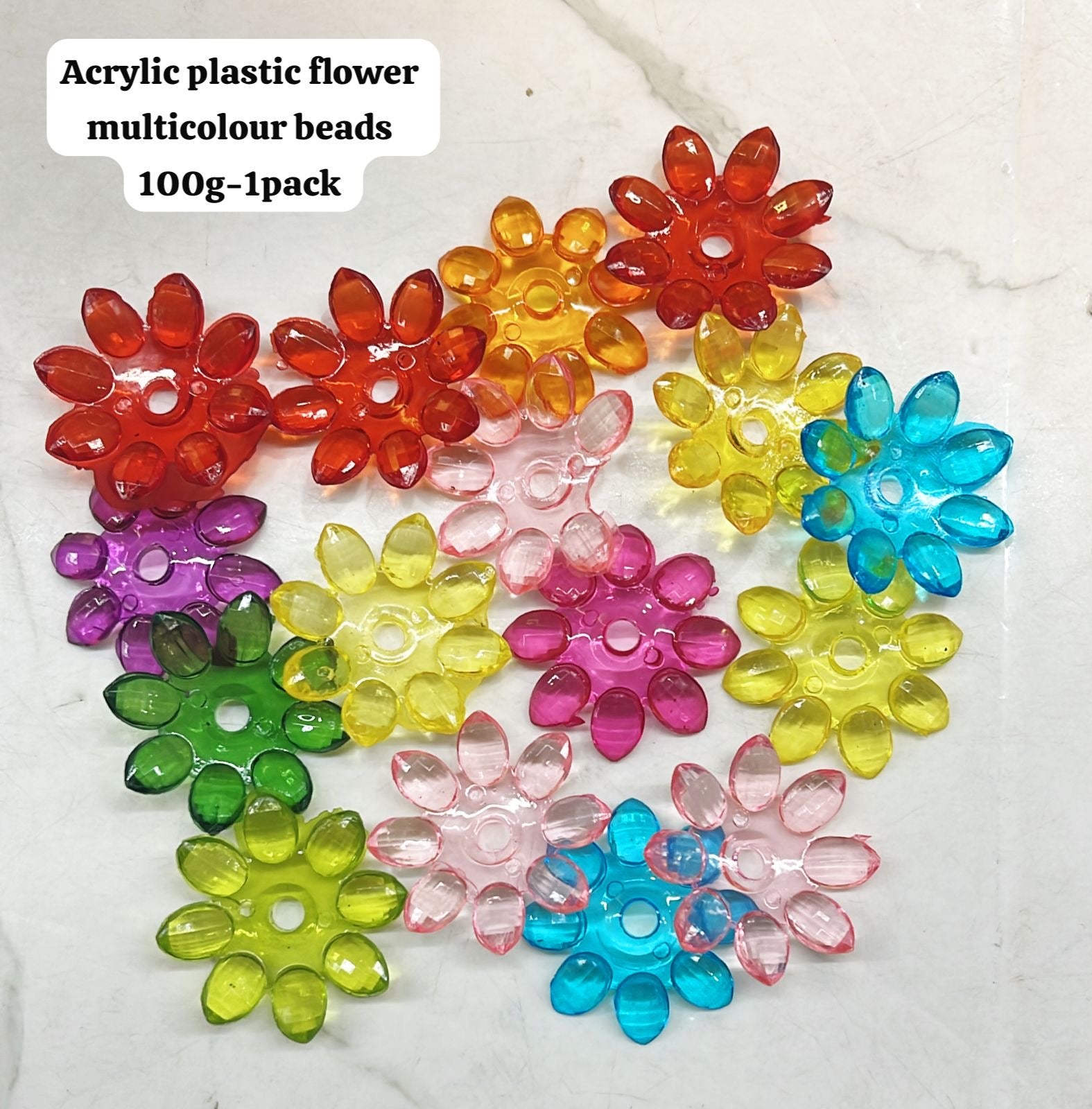 Acrylic  plastic color flower multicolour beads -100g pack