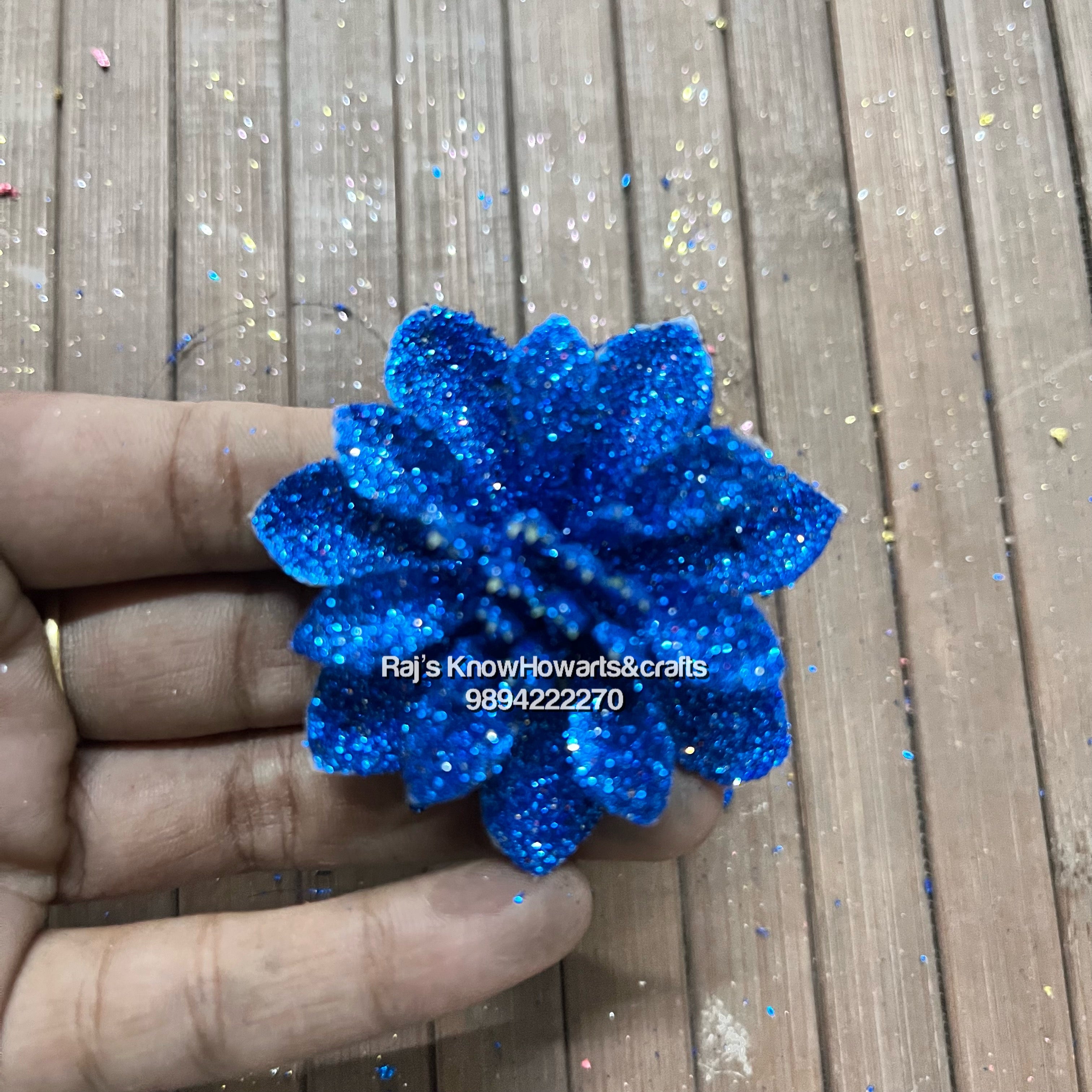 Blue Glitter flower - 2 pc