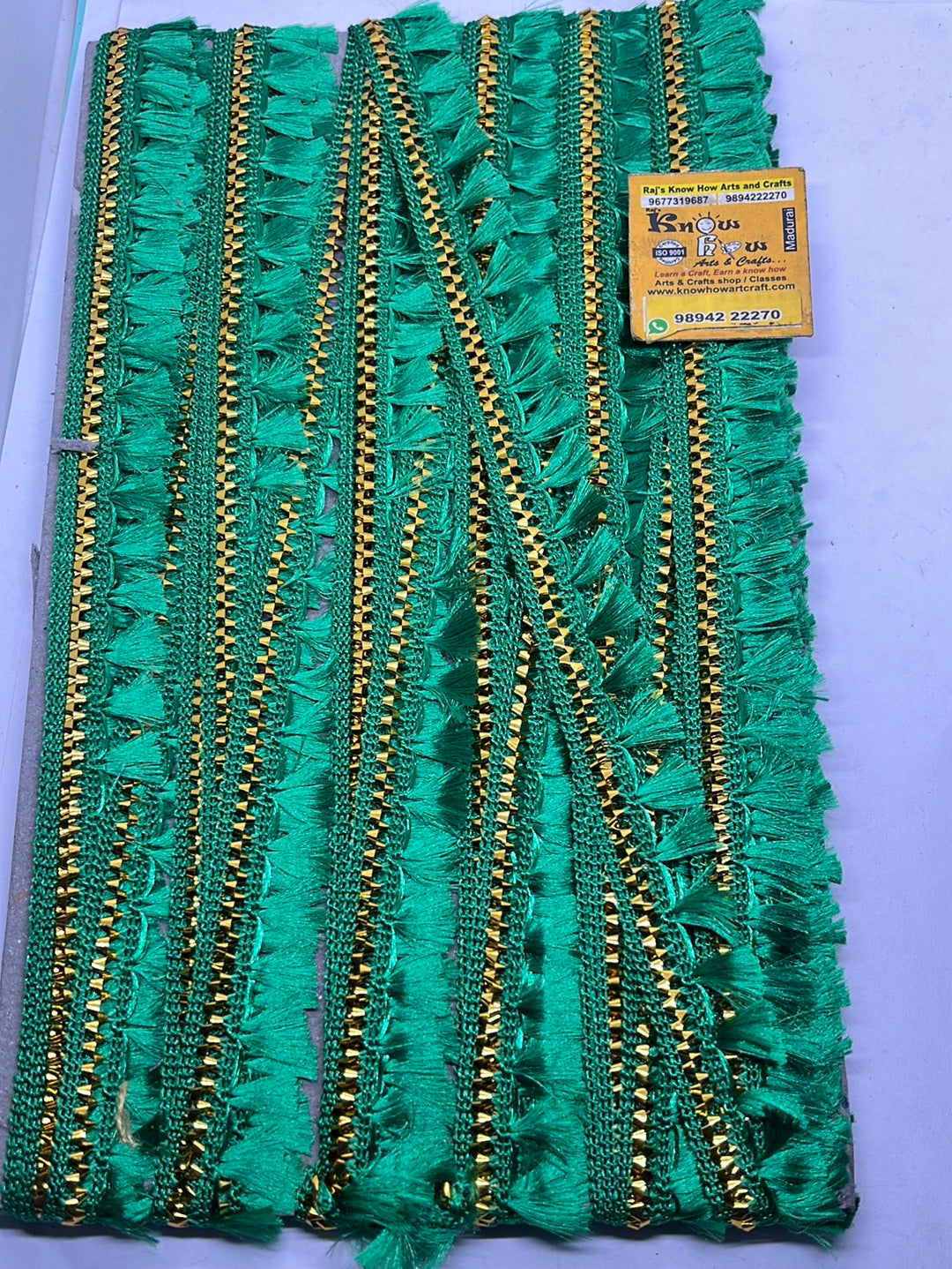 Bright green  golden brill   lace - 1 meter