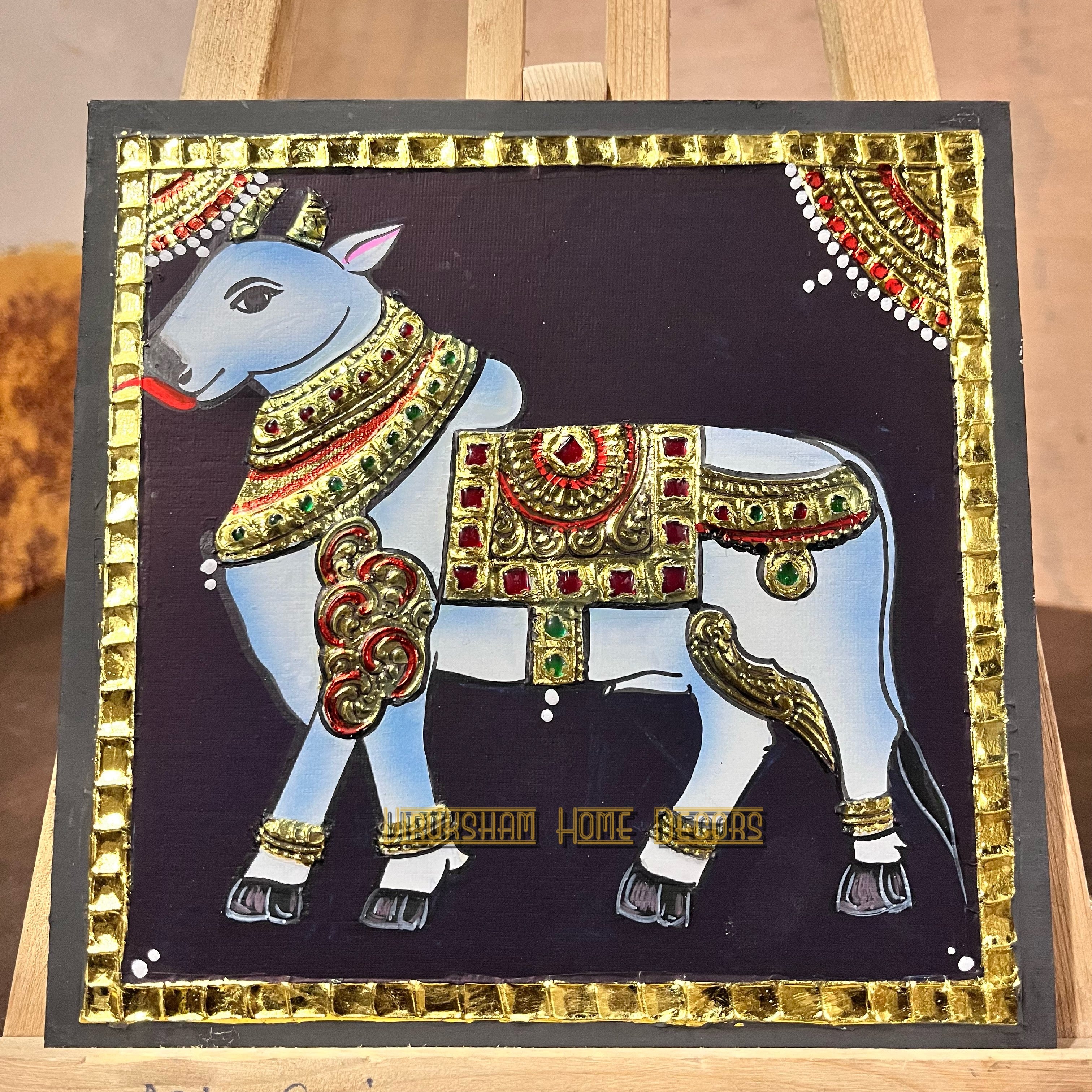 Nandi vahanam 8x8 Tanjore Painting - 1 Board ( 15 Days Delivery Time )