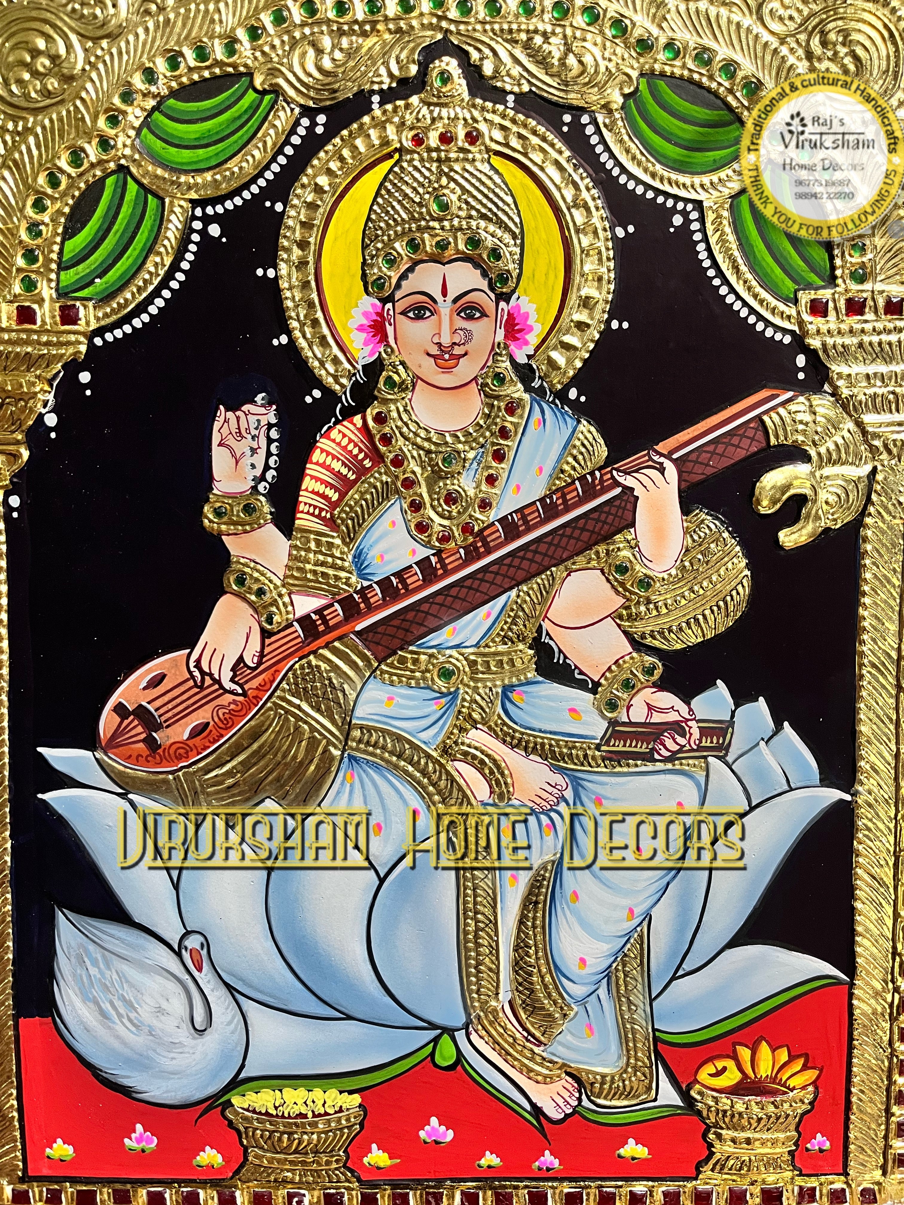 Saraswathi 12x15 Tanjore painting -1 board