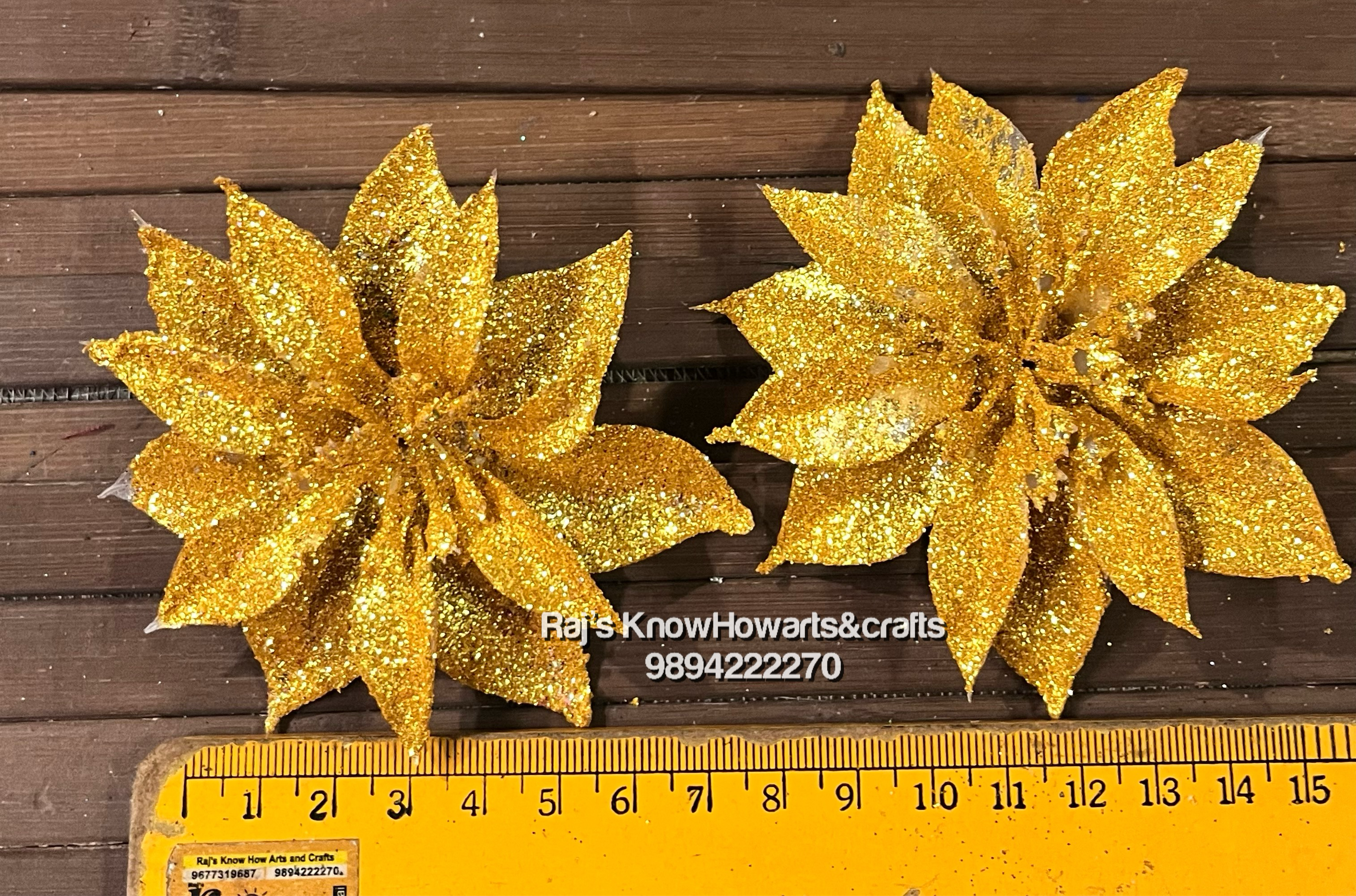 Yellow Glitter Big flower - 2 pc