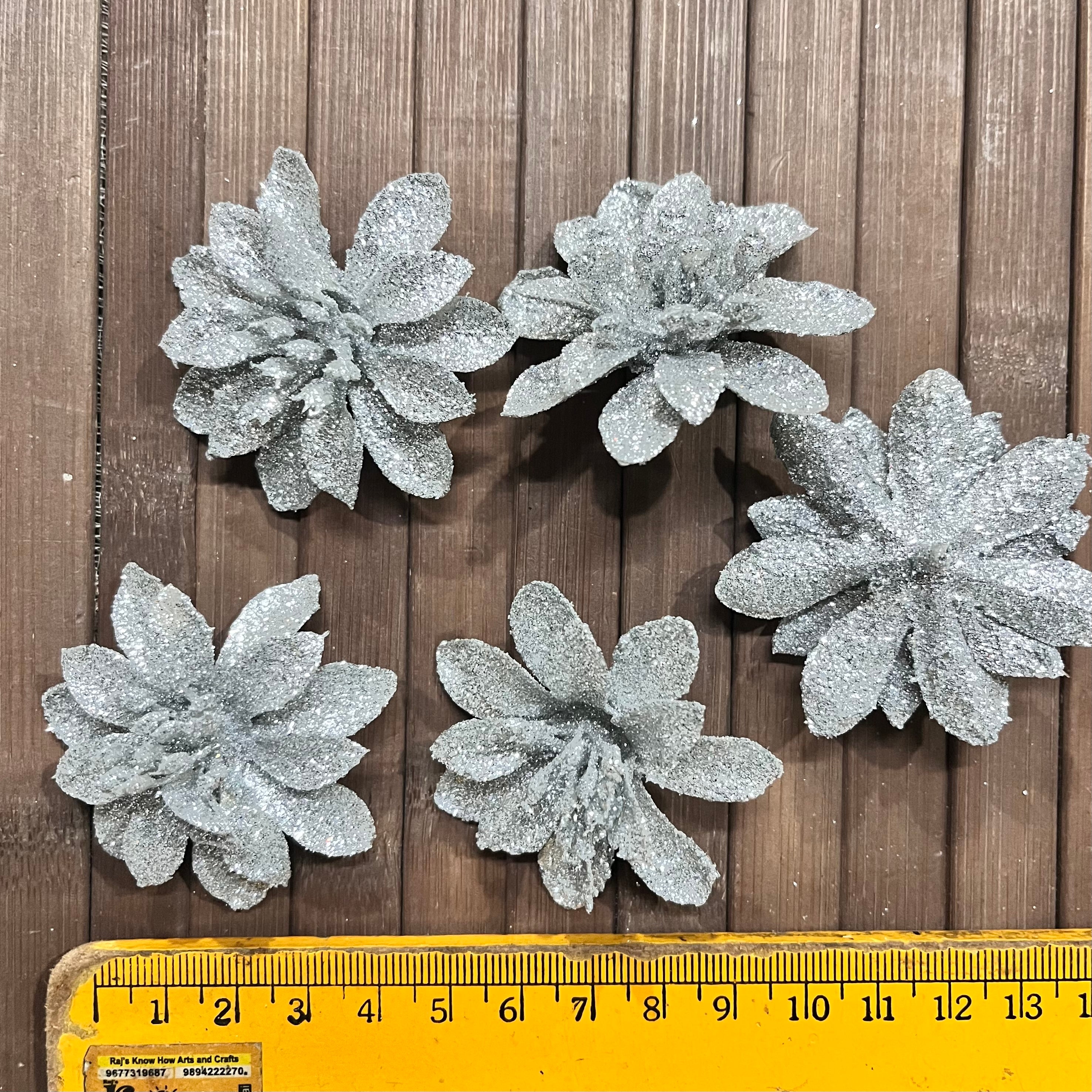 Silver Glitter flower - 2 pc