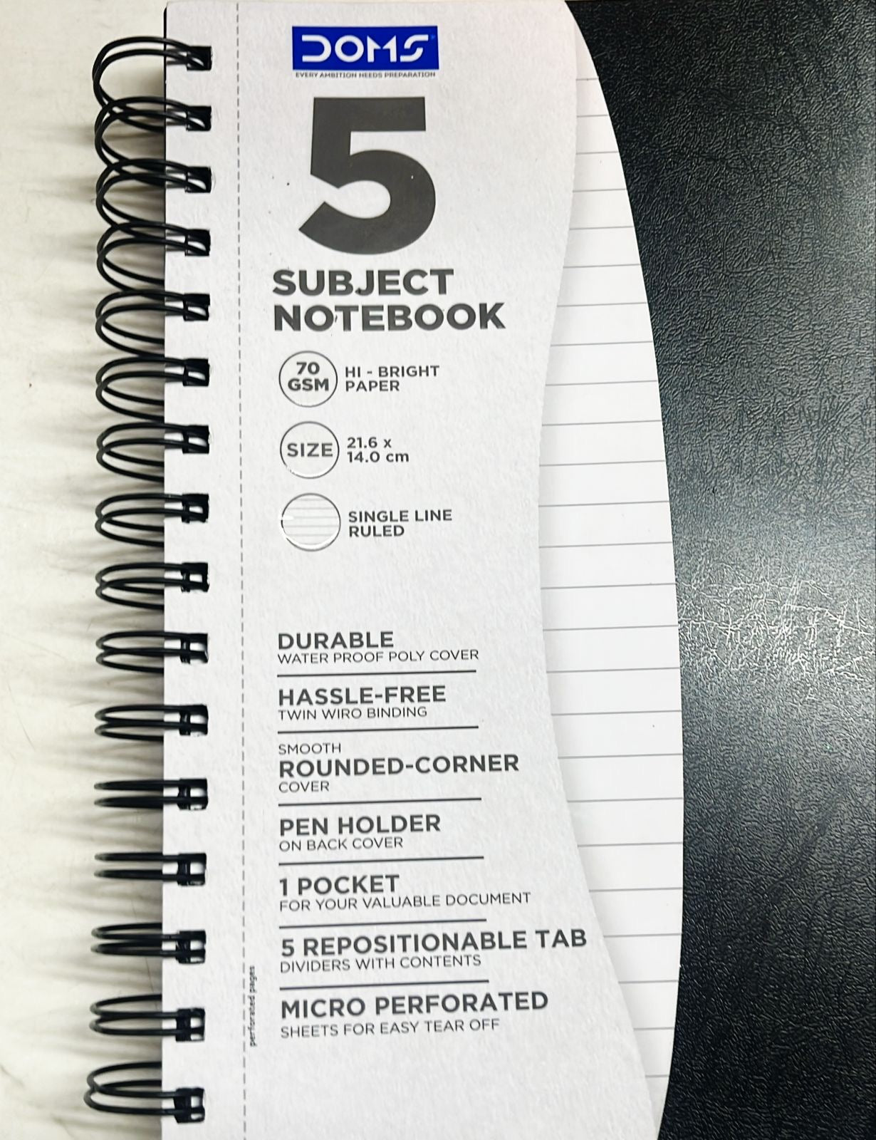 Doms 5subject 750gsm ruled notebook-1pack /2633