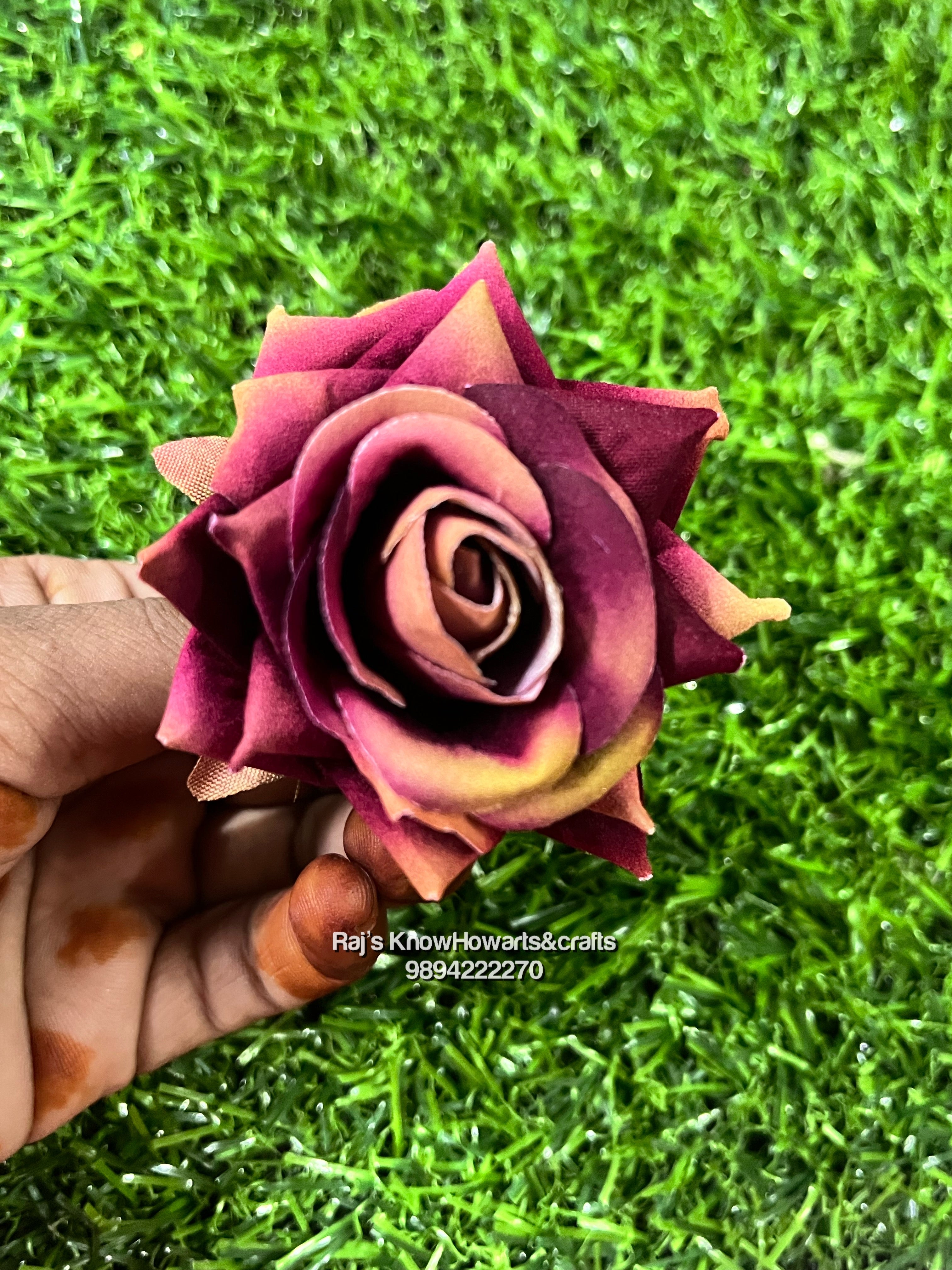 Artificial velvet rose  flower - 5pc