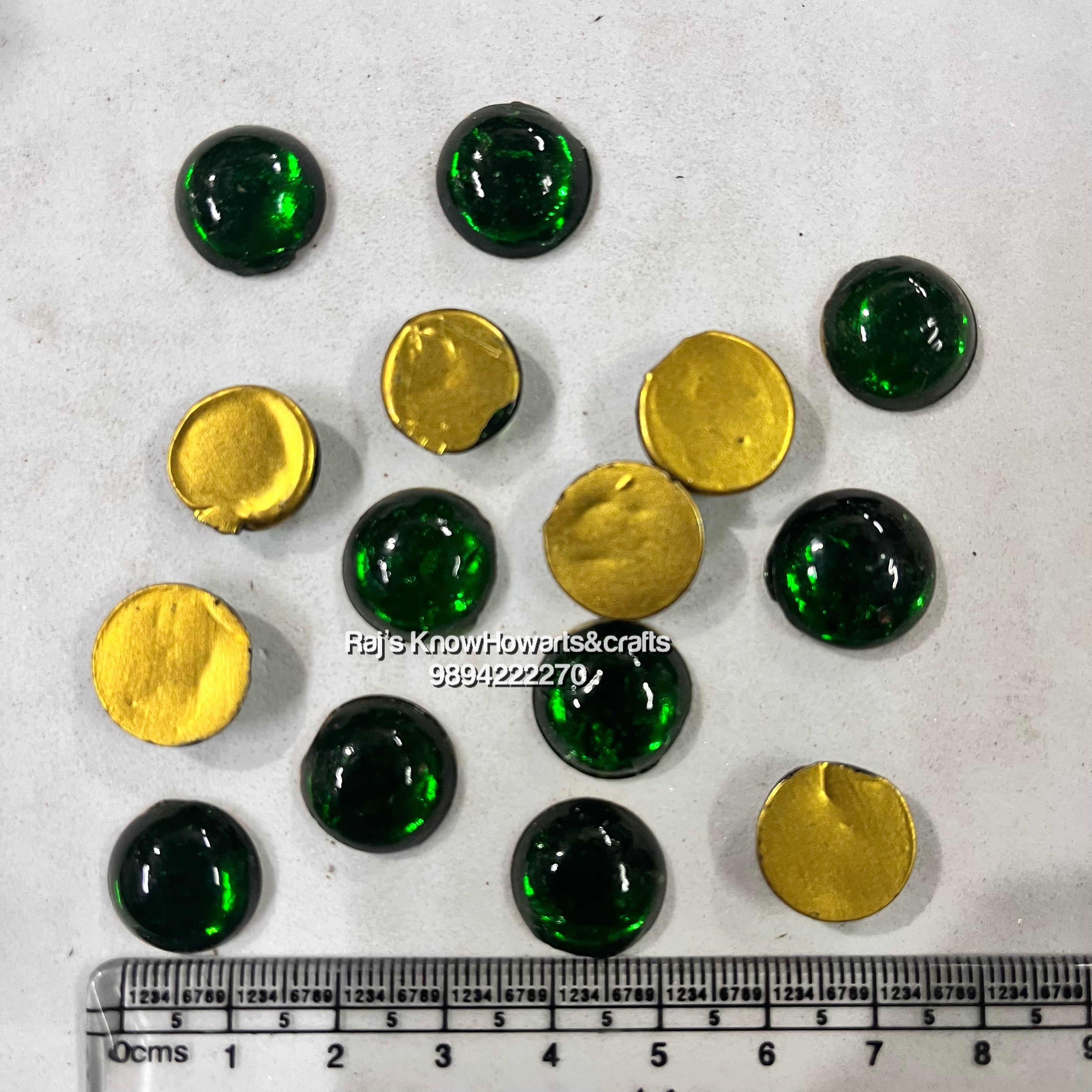 14mm Green Round Tanjore Painting Jaipur Kundan stones-50 stones in a pack - 14RG