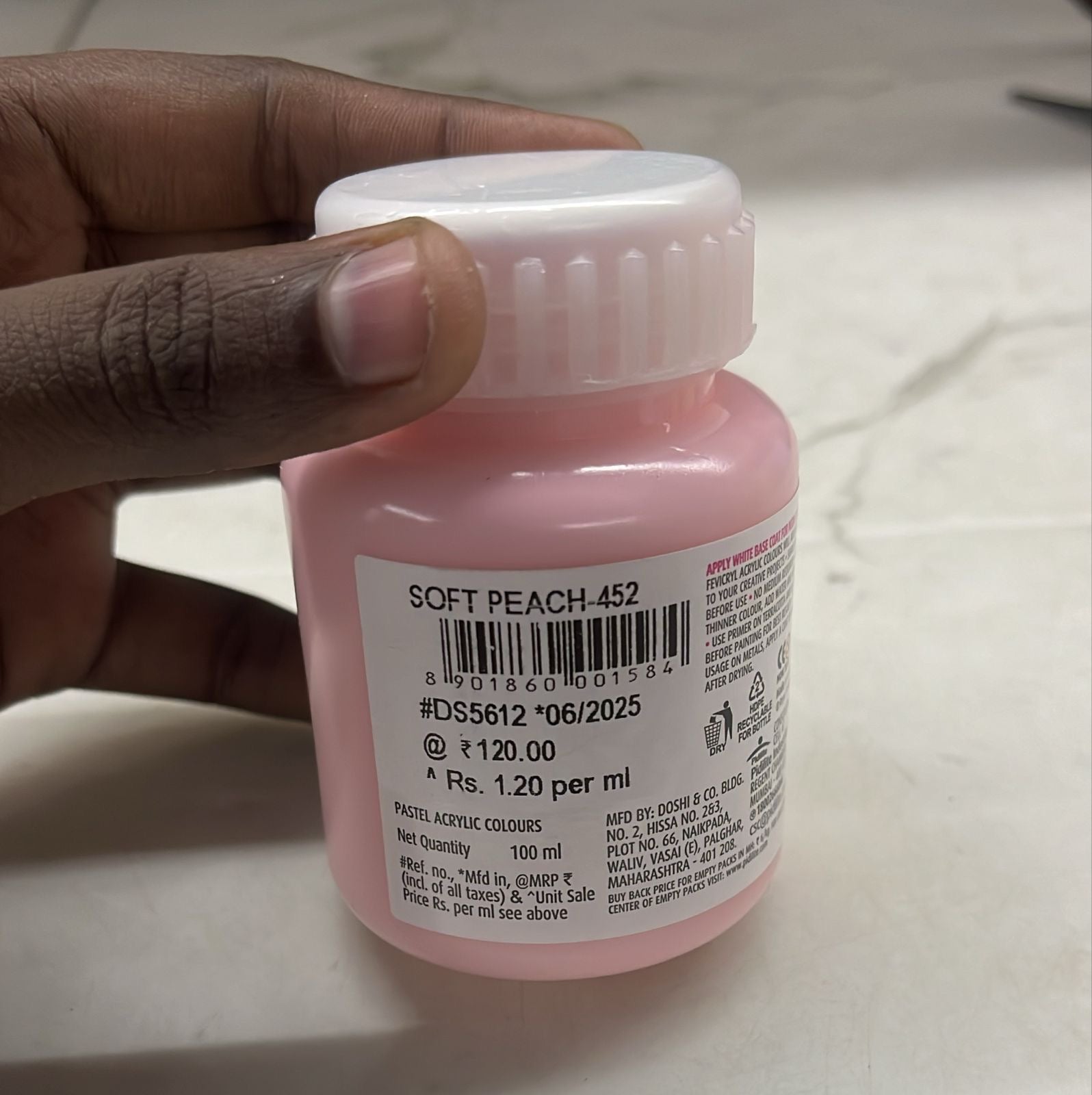 Fevicryl pastel acrylic colours soft peach452 100ml -1pack