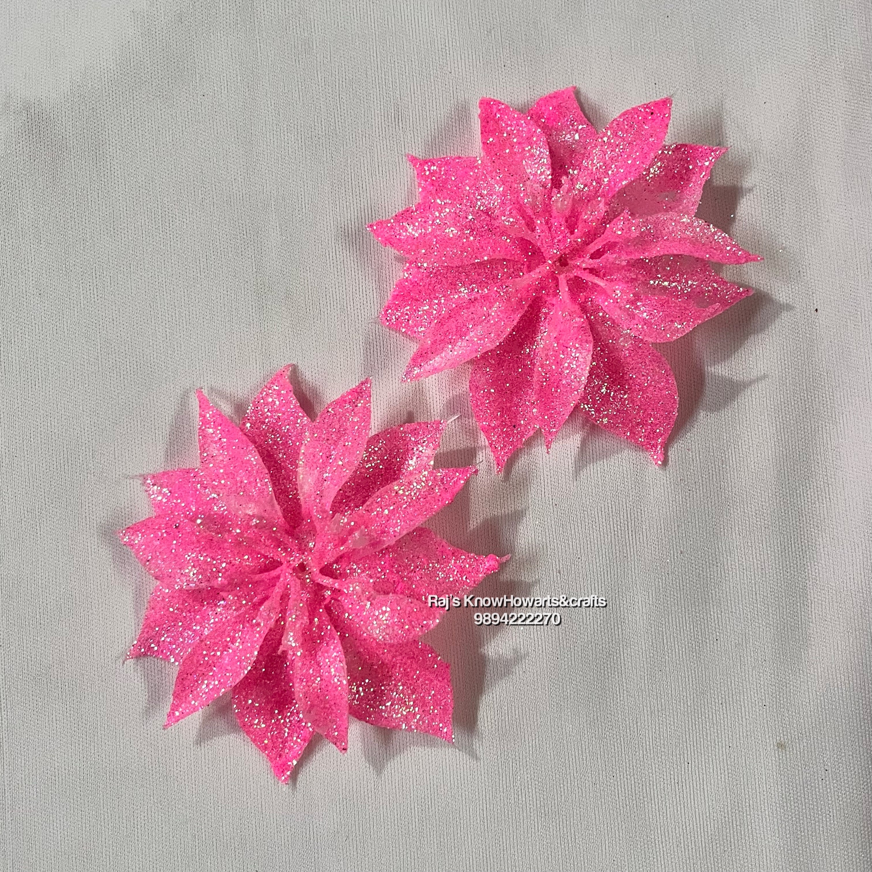 Neon pink Glitter flower - 2 pc