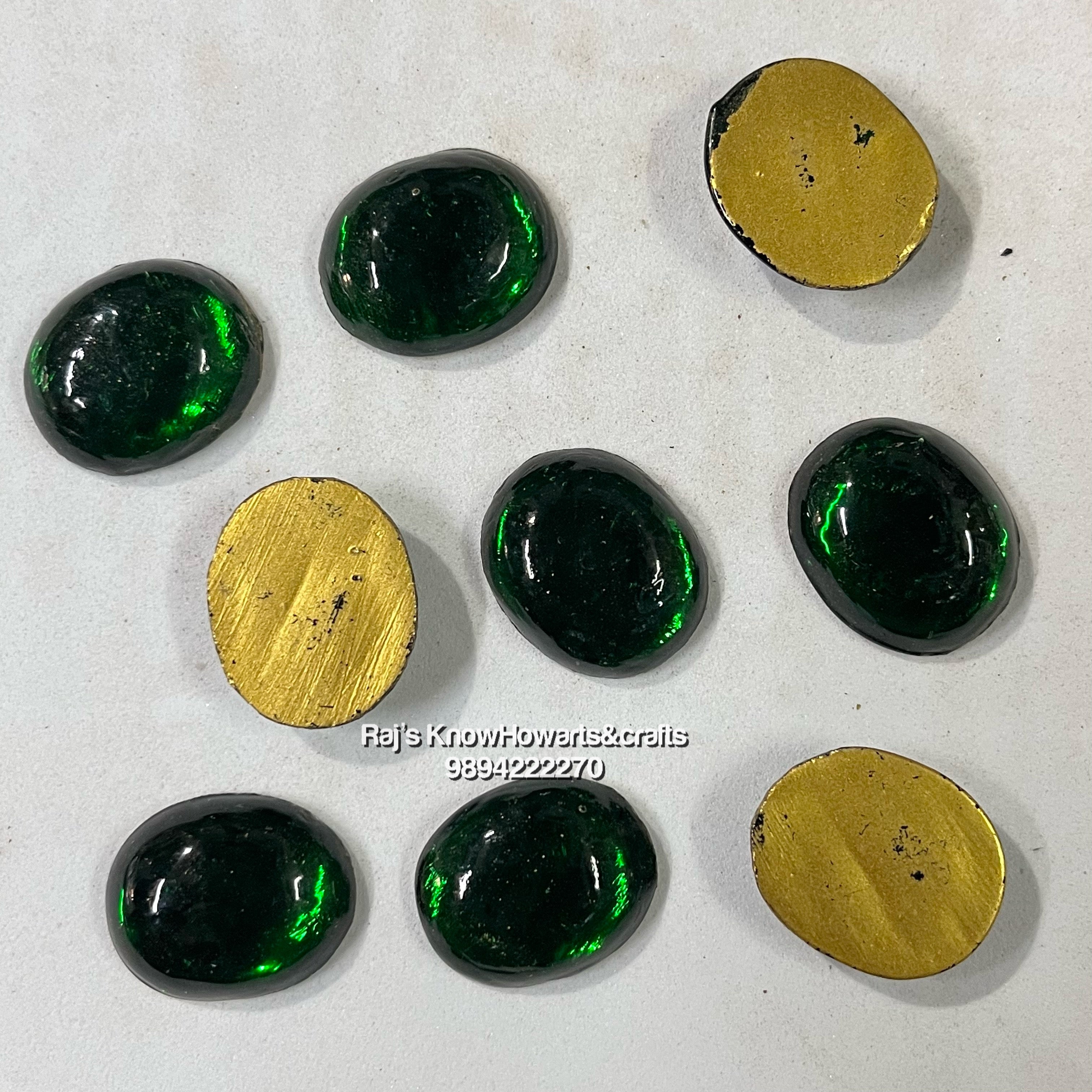 18x24  Green Oval Tanjore Painting Jaipur Kundan stones-50 stones in a pack - 18OG