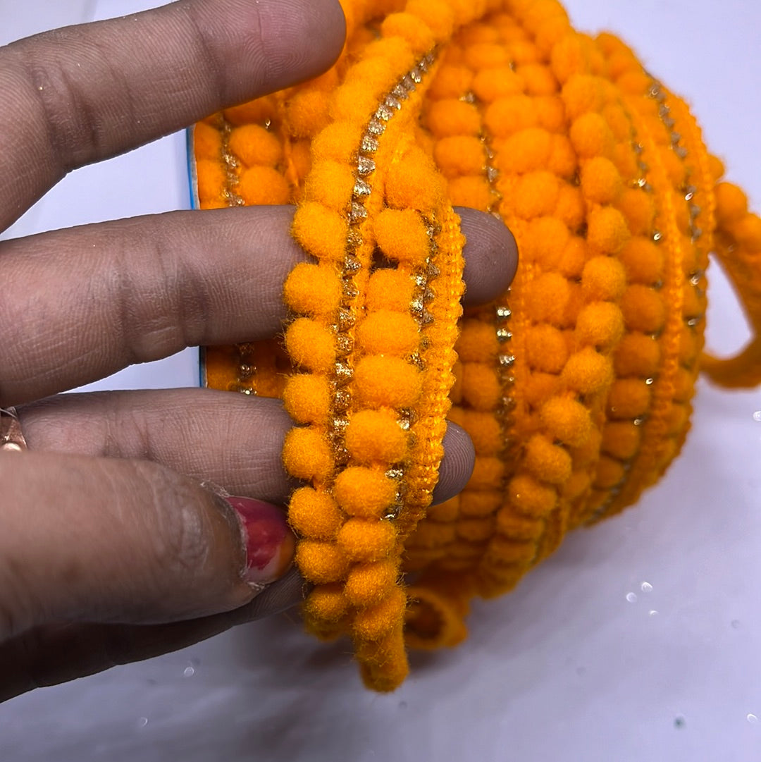 Orange Pom Pom embroidery lace -  1 metre