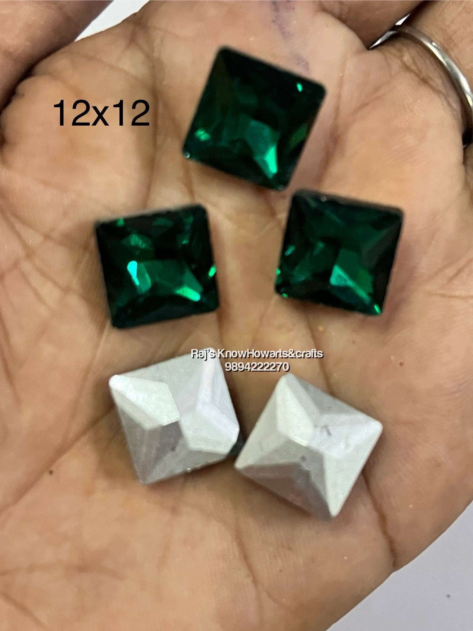 12x12 Green  SQUARE Tanjore painting American Diamond stones -   5 stones in a pack