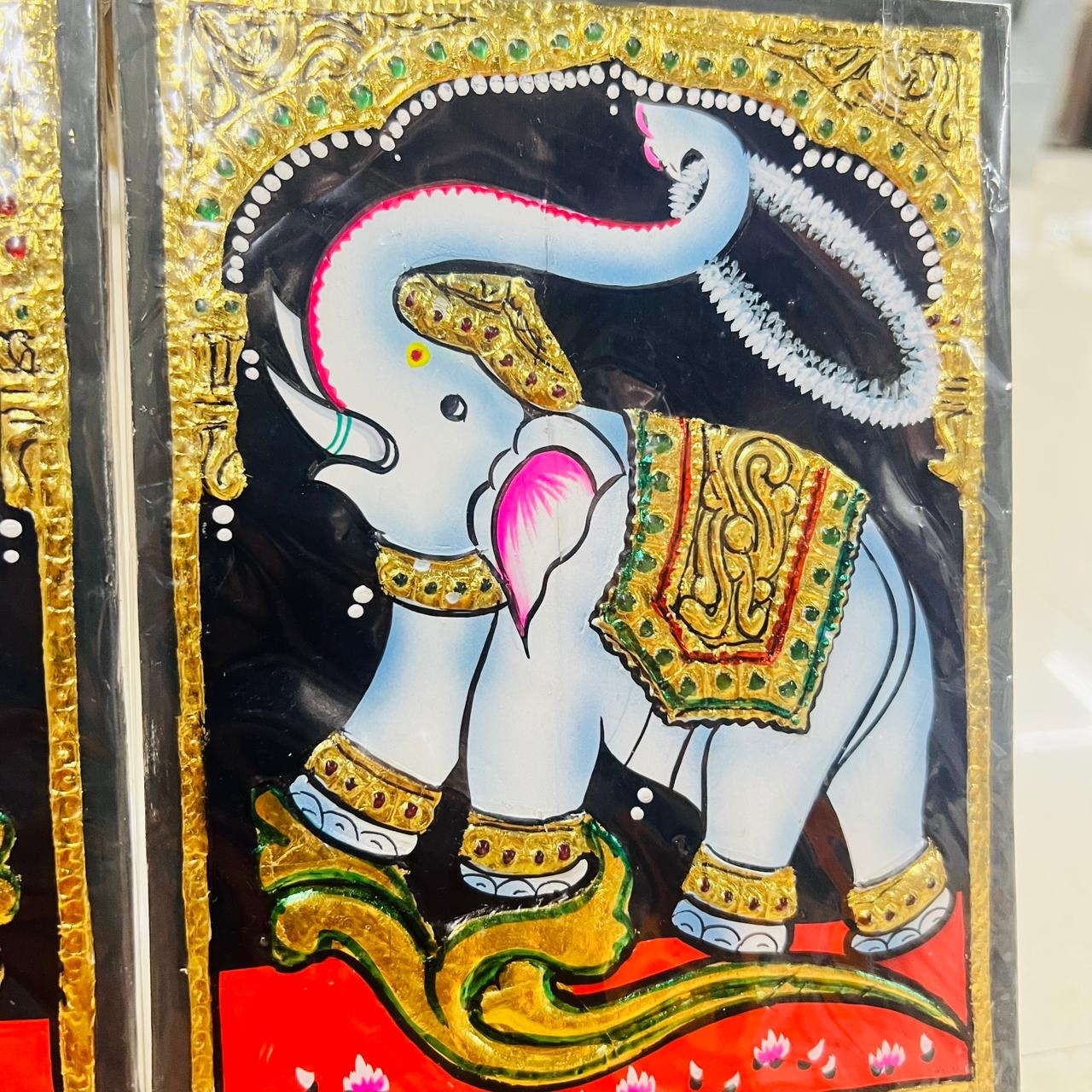 Garland elephant Tanjore painting 8x6(15days delivery form payment date)1pack