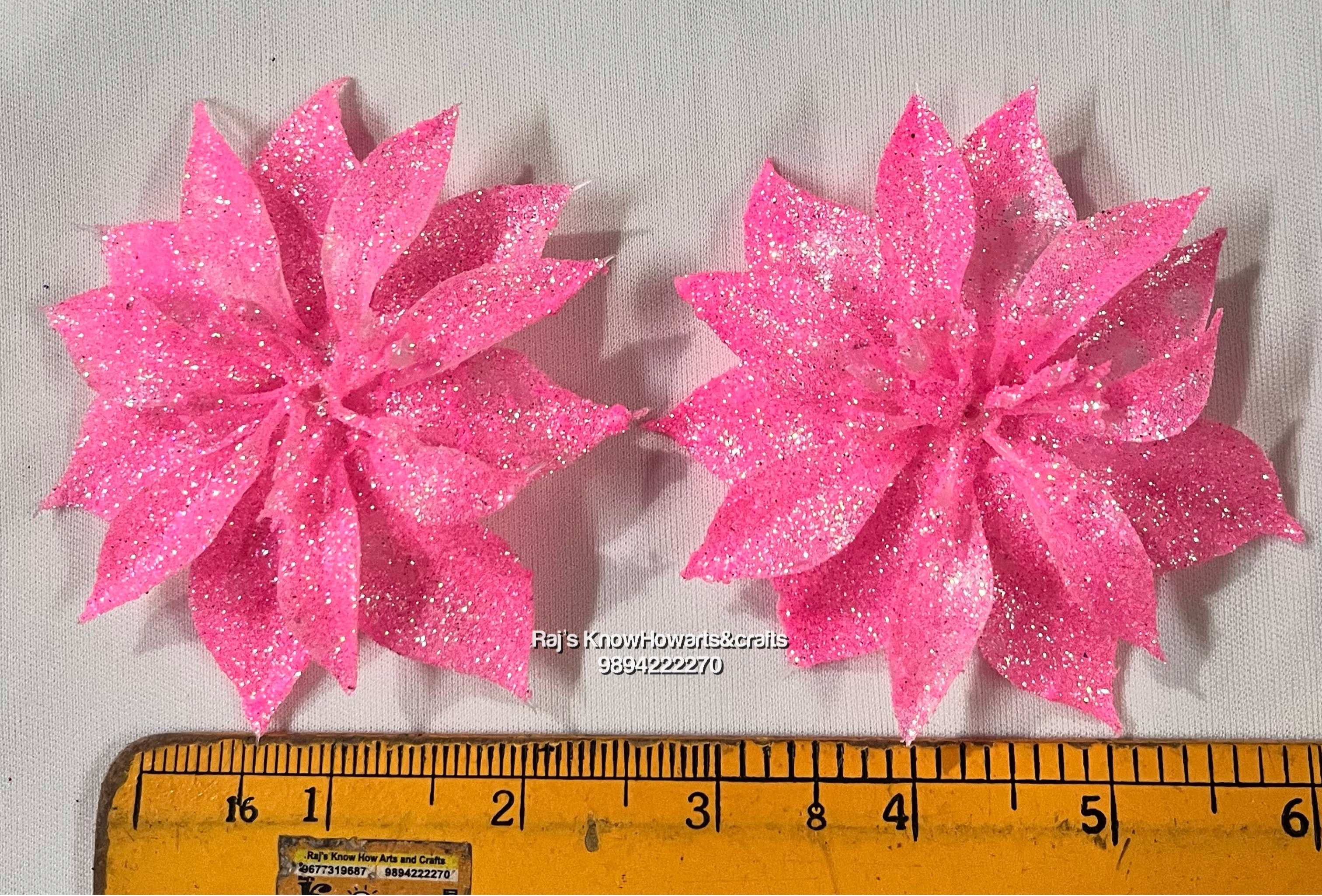 Neon pink Glitter flower - 2 pc