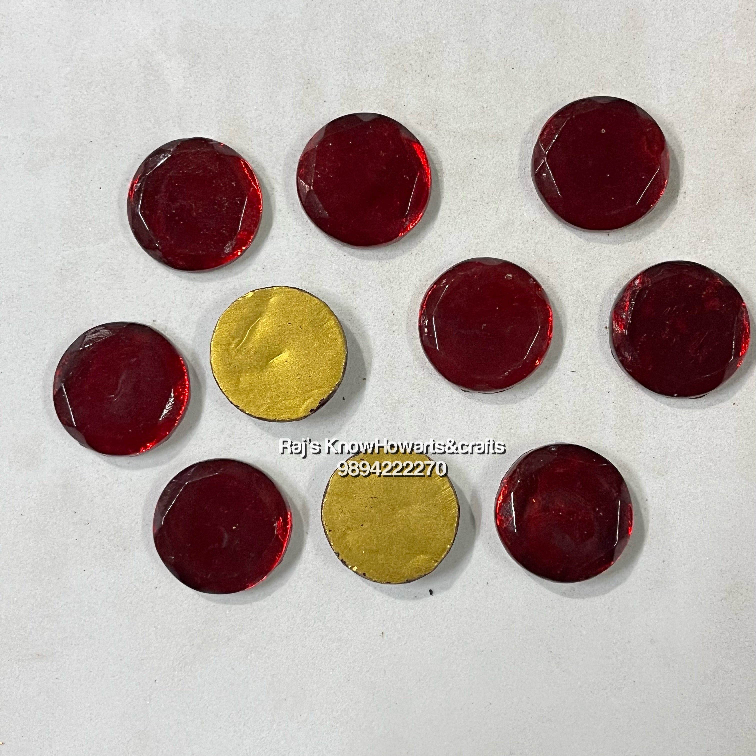 20mm Red Round Tanjore Painting Jaipur Kundan stones -25  stones in a pack - 20RR