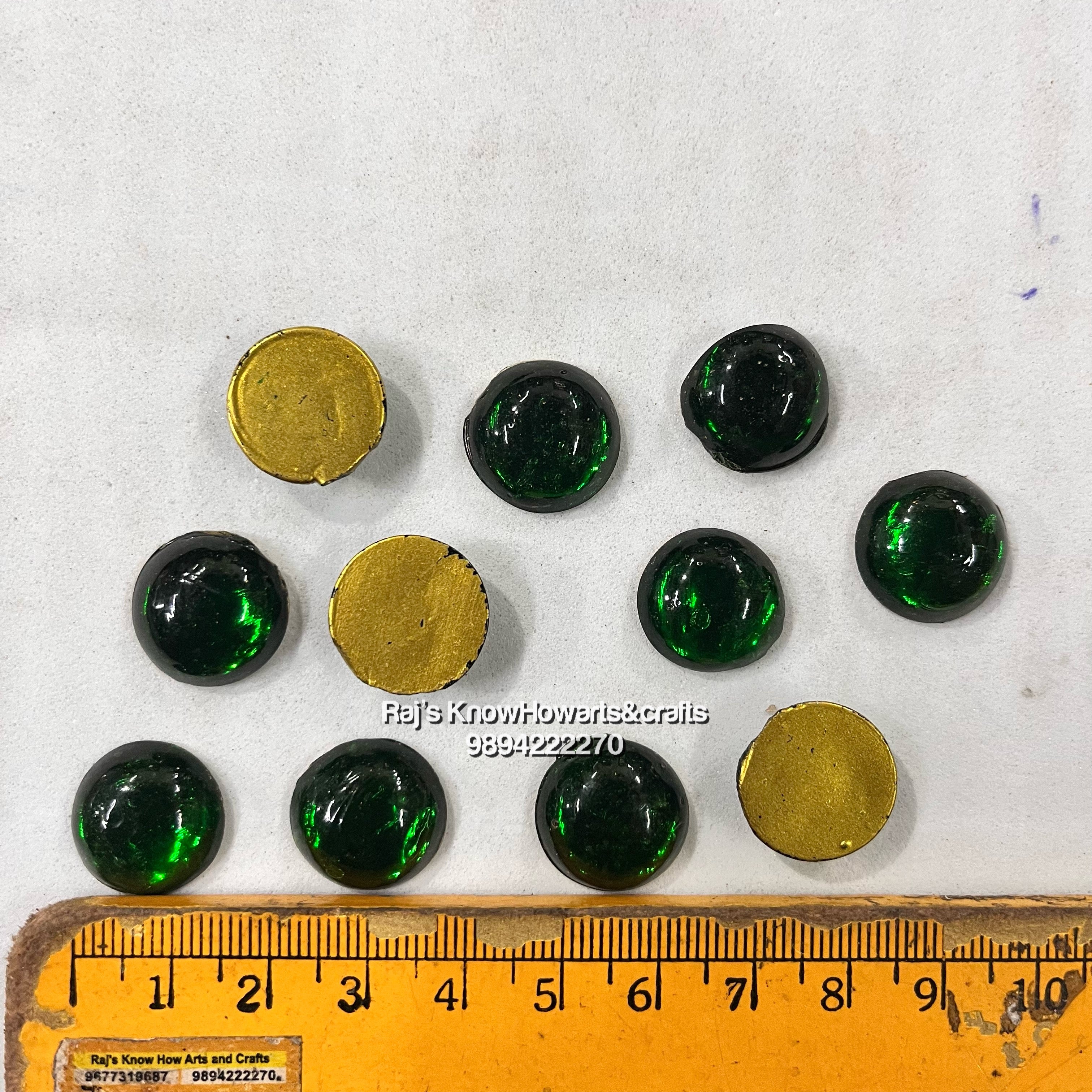 16mm Green Round Tanjore Painting Jaipur Kundan stones-50 stones in a pack - 16RG