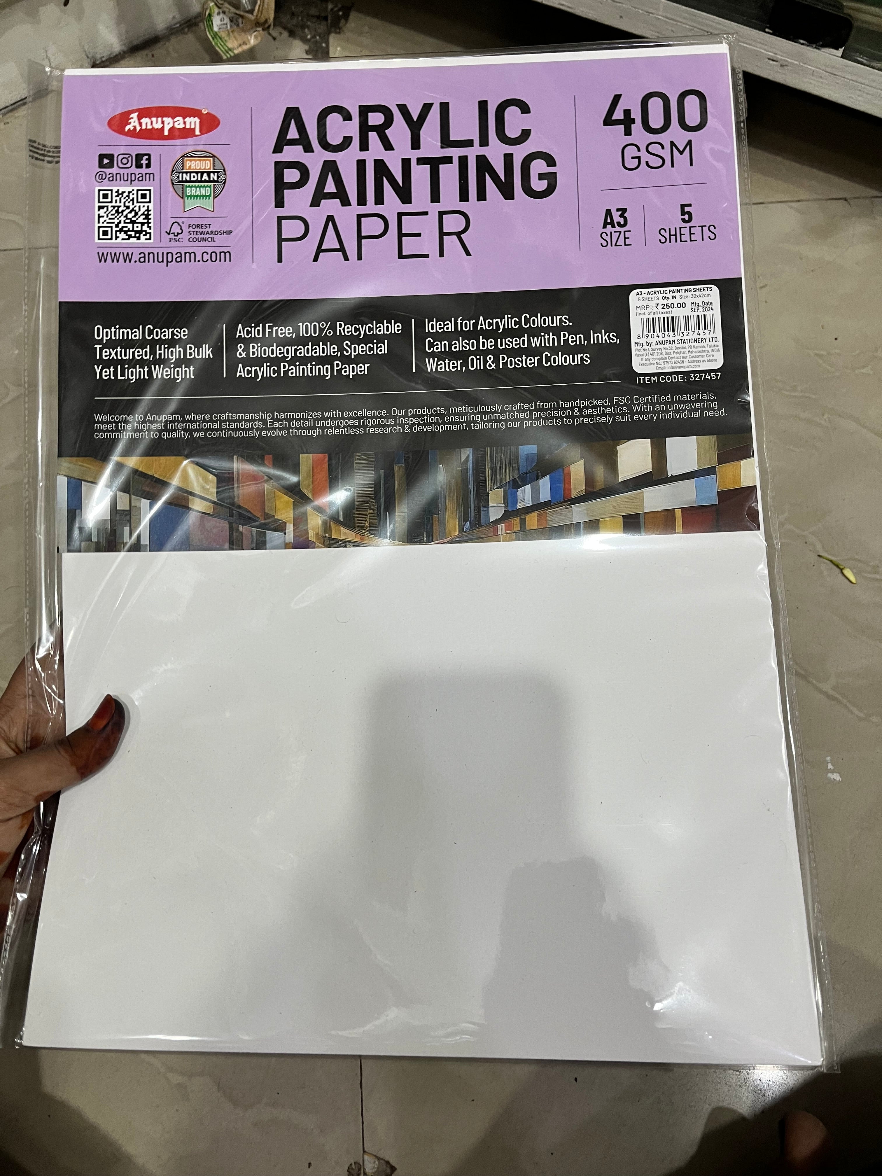 A3 Acrylic painting paper-400 gsm-5 sheets