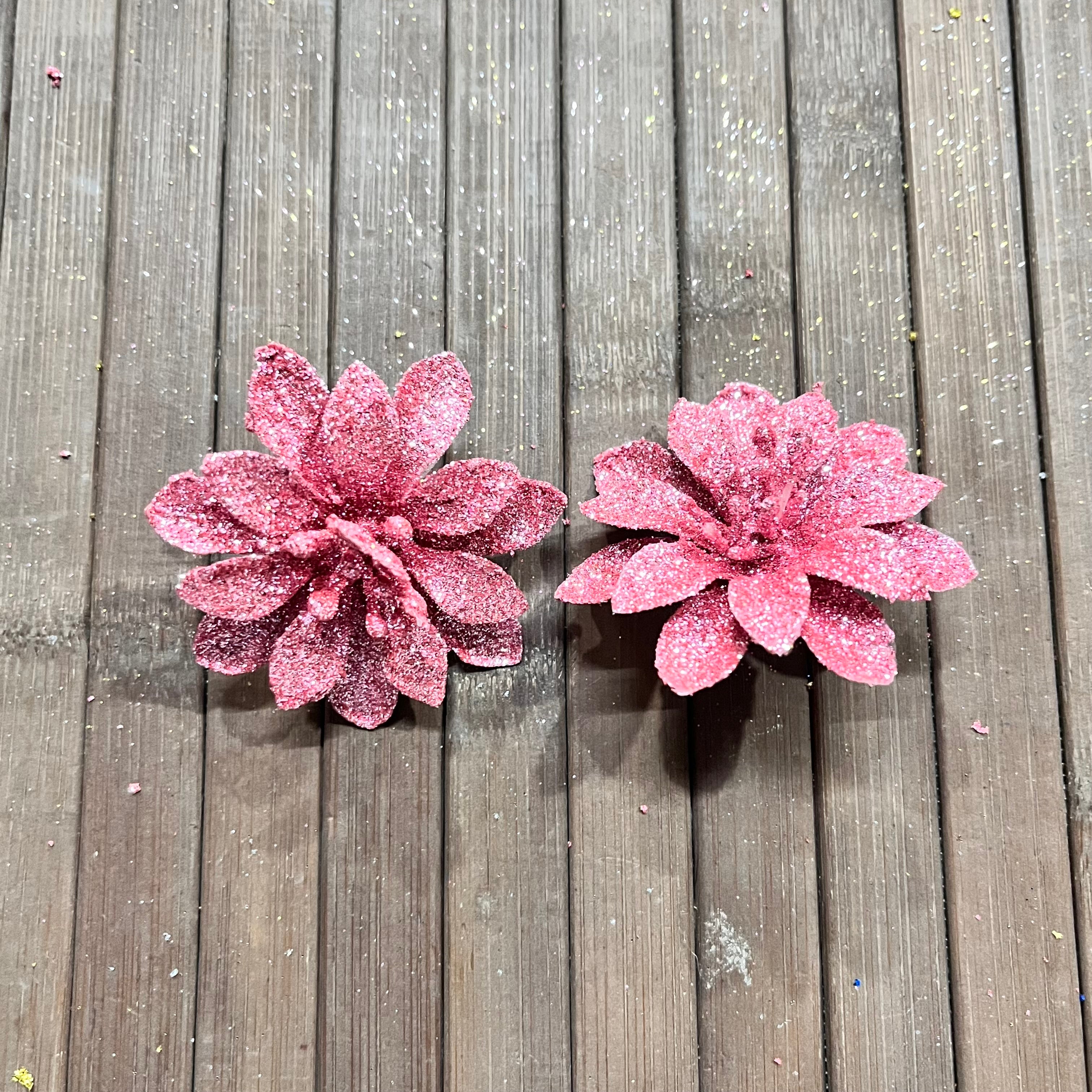 Pink Glitter flower - 2 pc