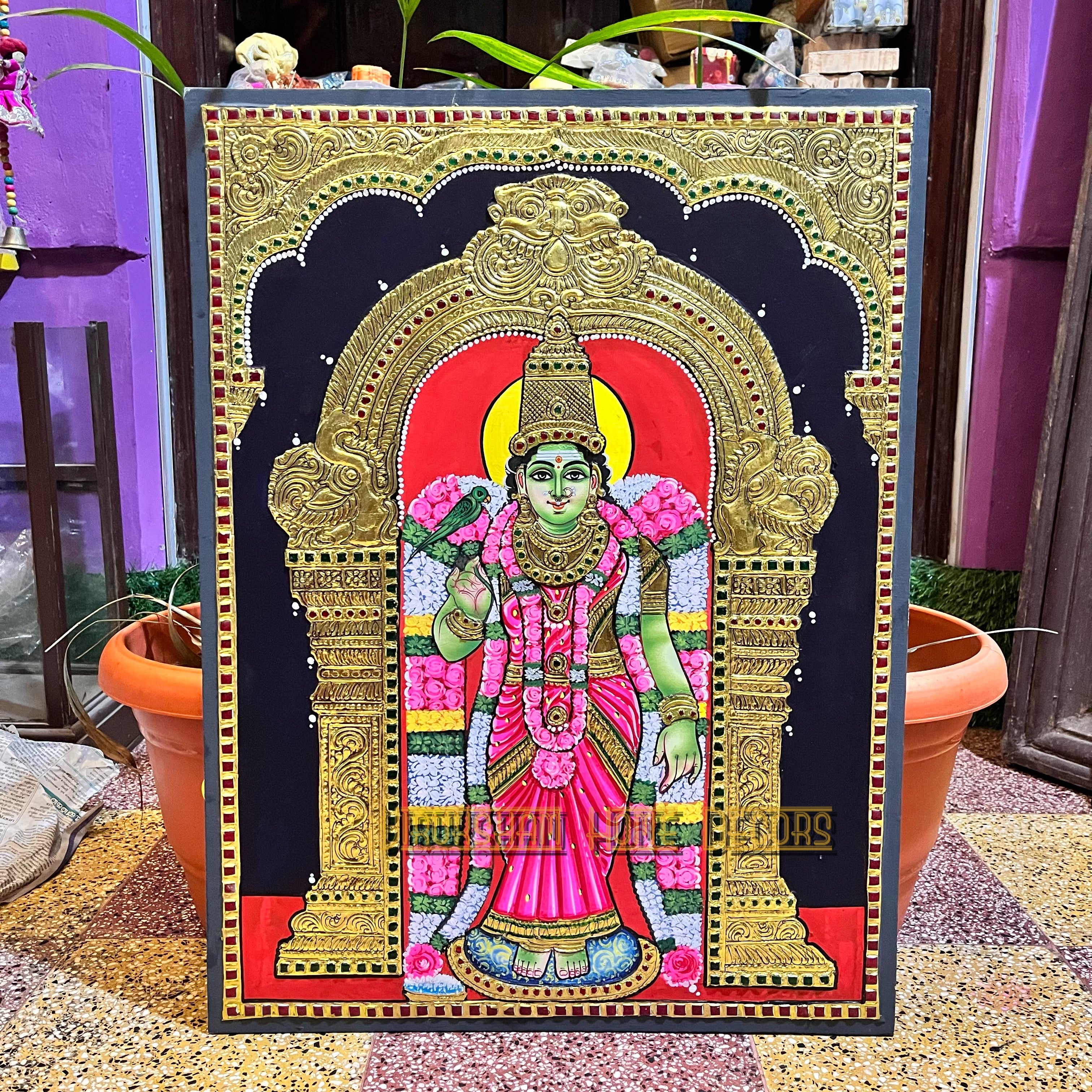 Meenakshi 18x24 Tanjore painting -1 board(15 days delivery time)without frame