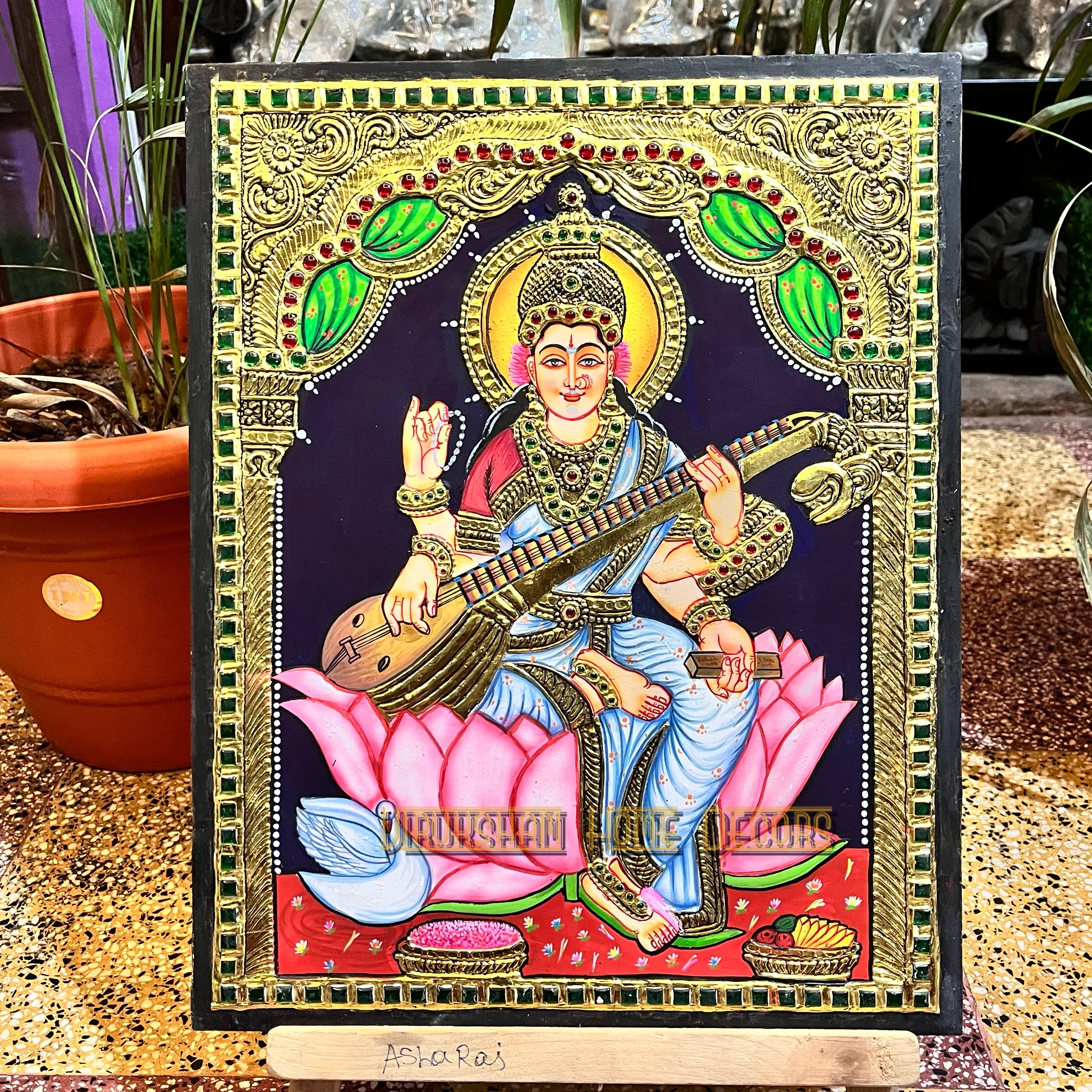 Saraswathi  12x15  Tanjore painting -1 board(15 days delivery time)without frame