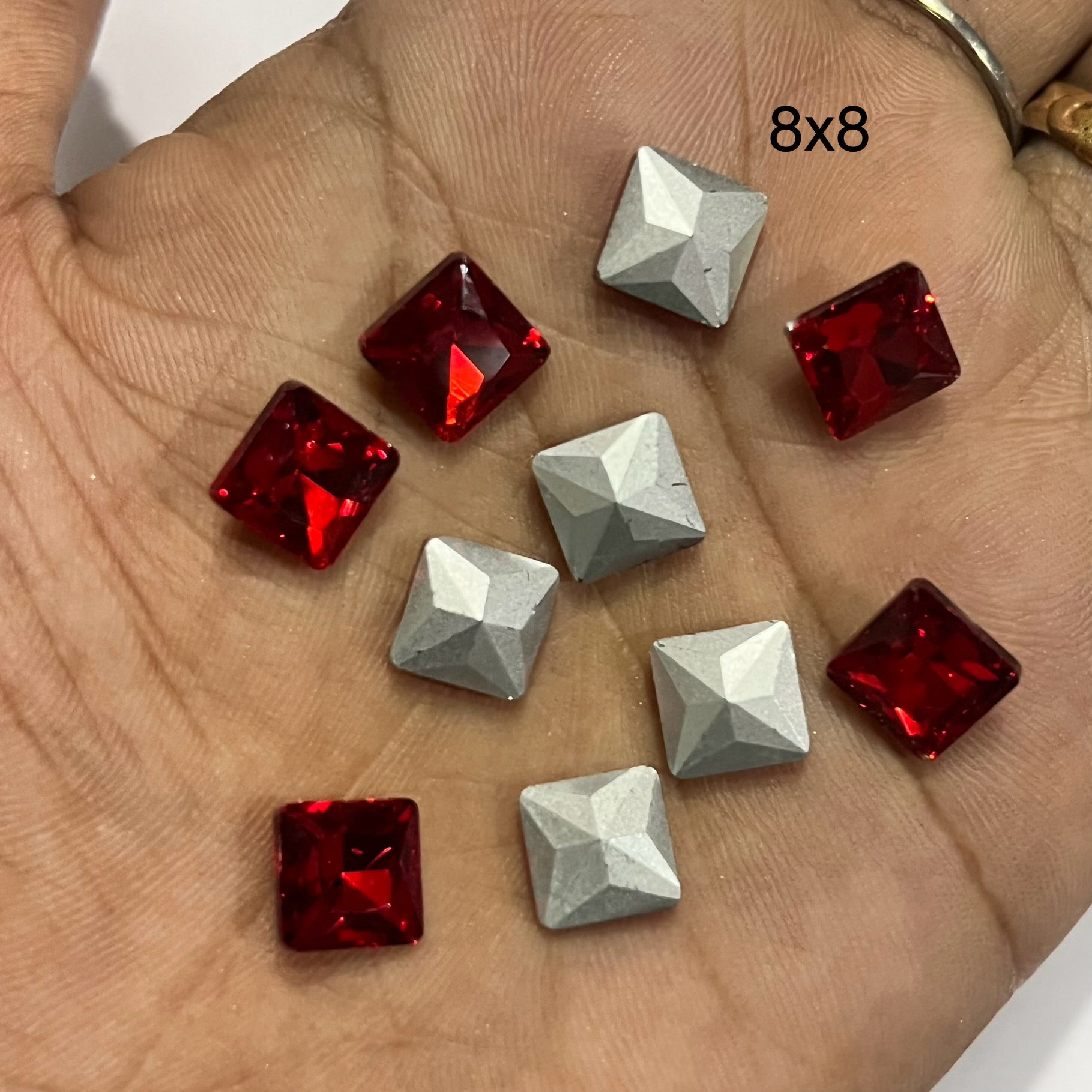 8x8 Red SQUARE Tanjore painting American Diamond stones -  10 stones in a pack