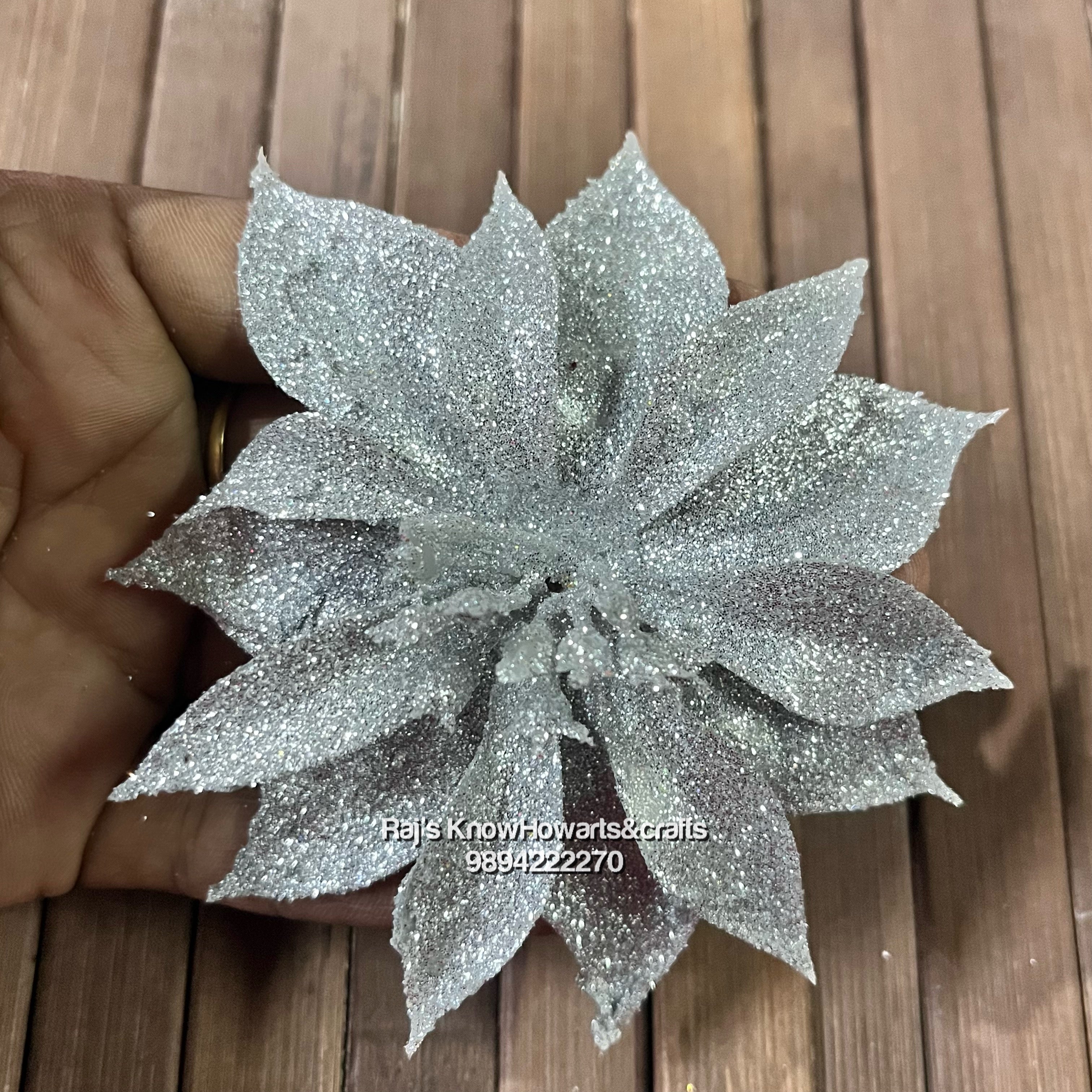 Silver Glitter flower - 2 pc