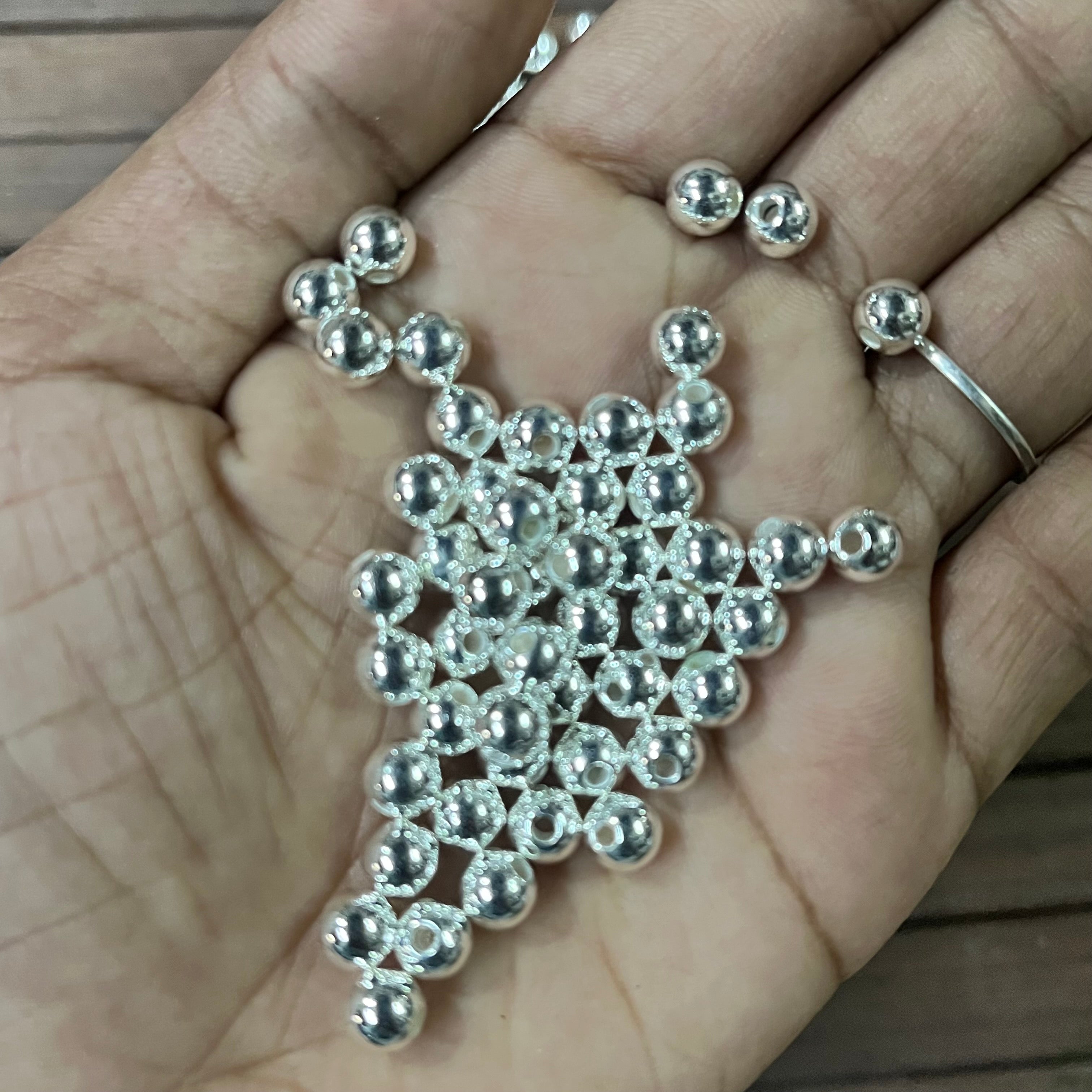 4mm Silver plated round ball spacer beads - 50 g