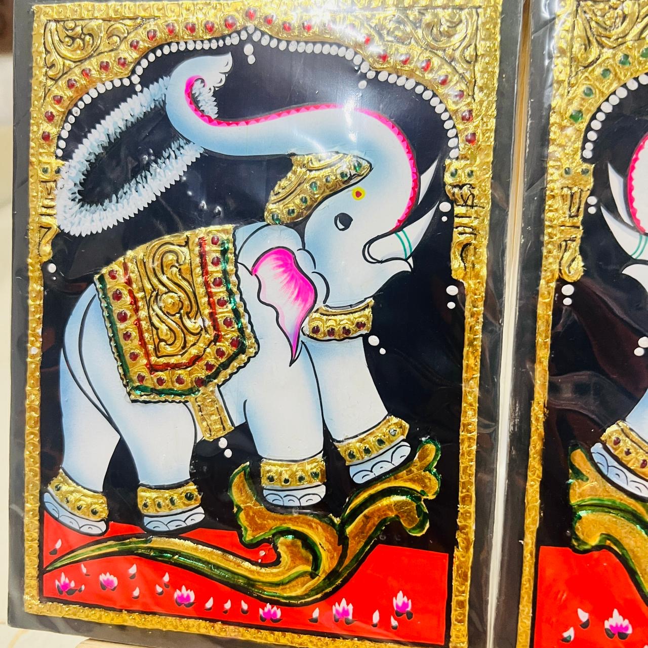 Garland elephant Tanjore painting 8x6(15days delivery form payment date)1pack