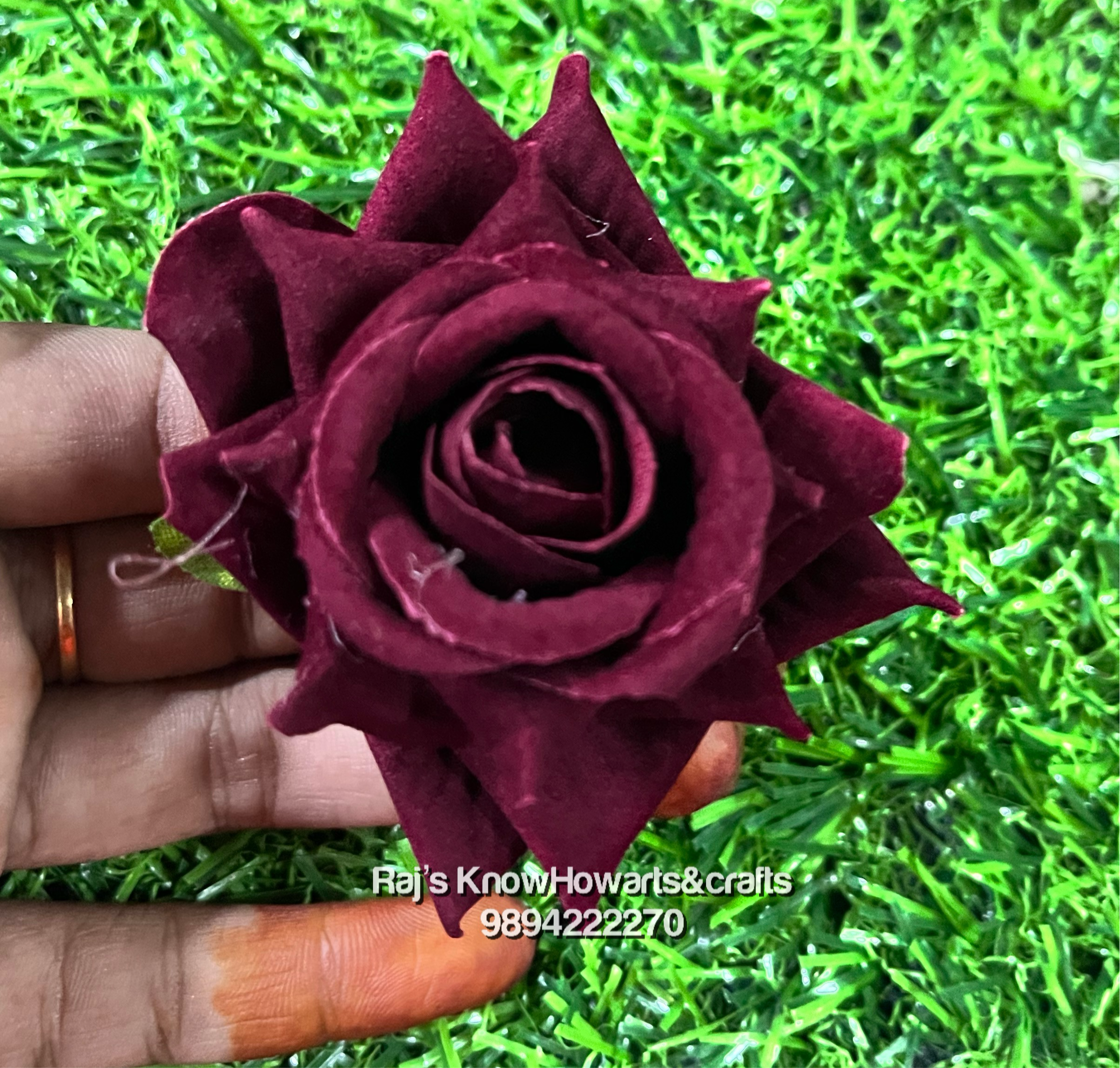 Artificial velvet rose  flower - 5pc