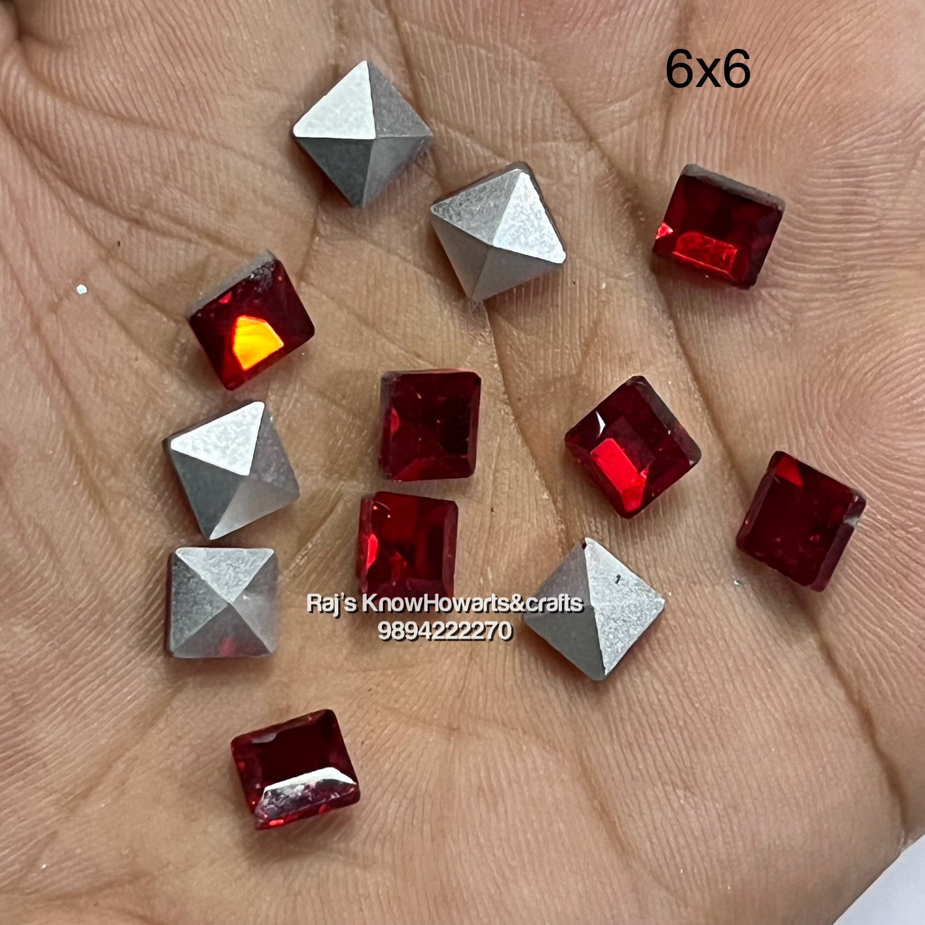 6x6 Red SQUARE  Tanjore painting American Diamond stones -  12stones in a pack