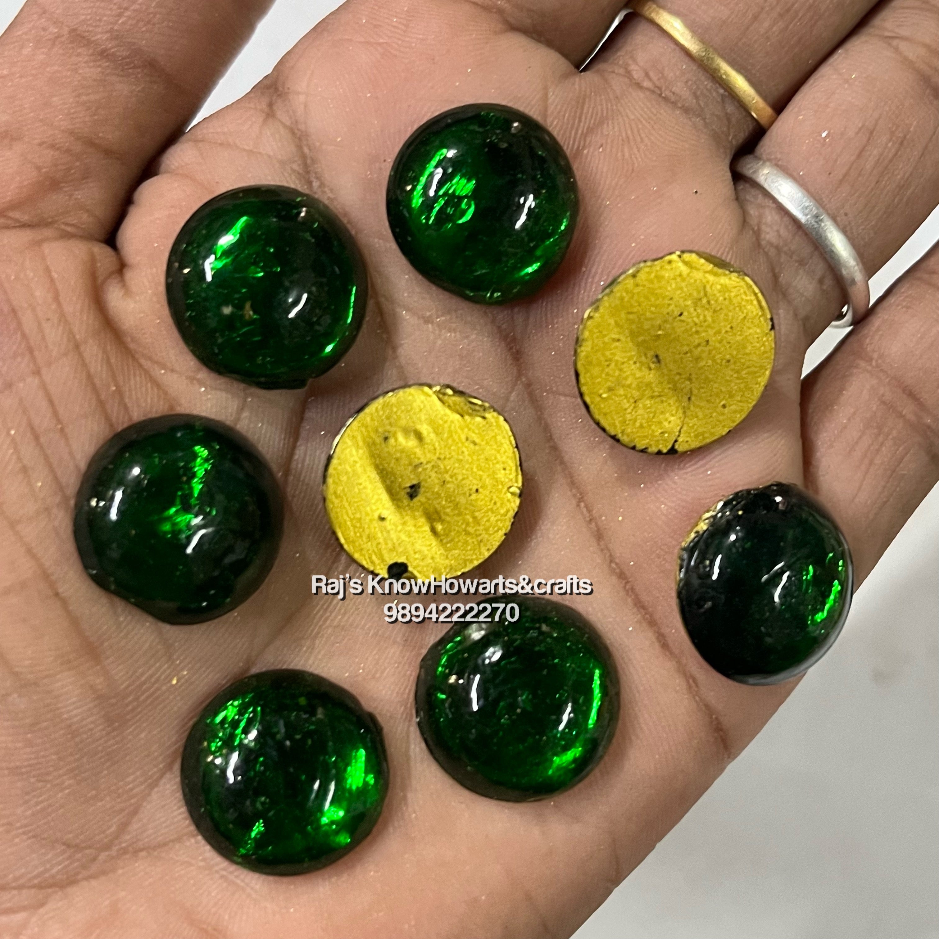 16mm Green Round Tanjore Painting Jaipur Kundan stones-50 stones in a pack - 16RG