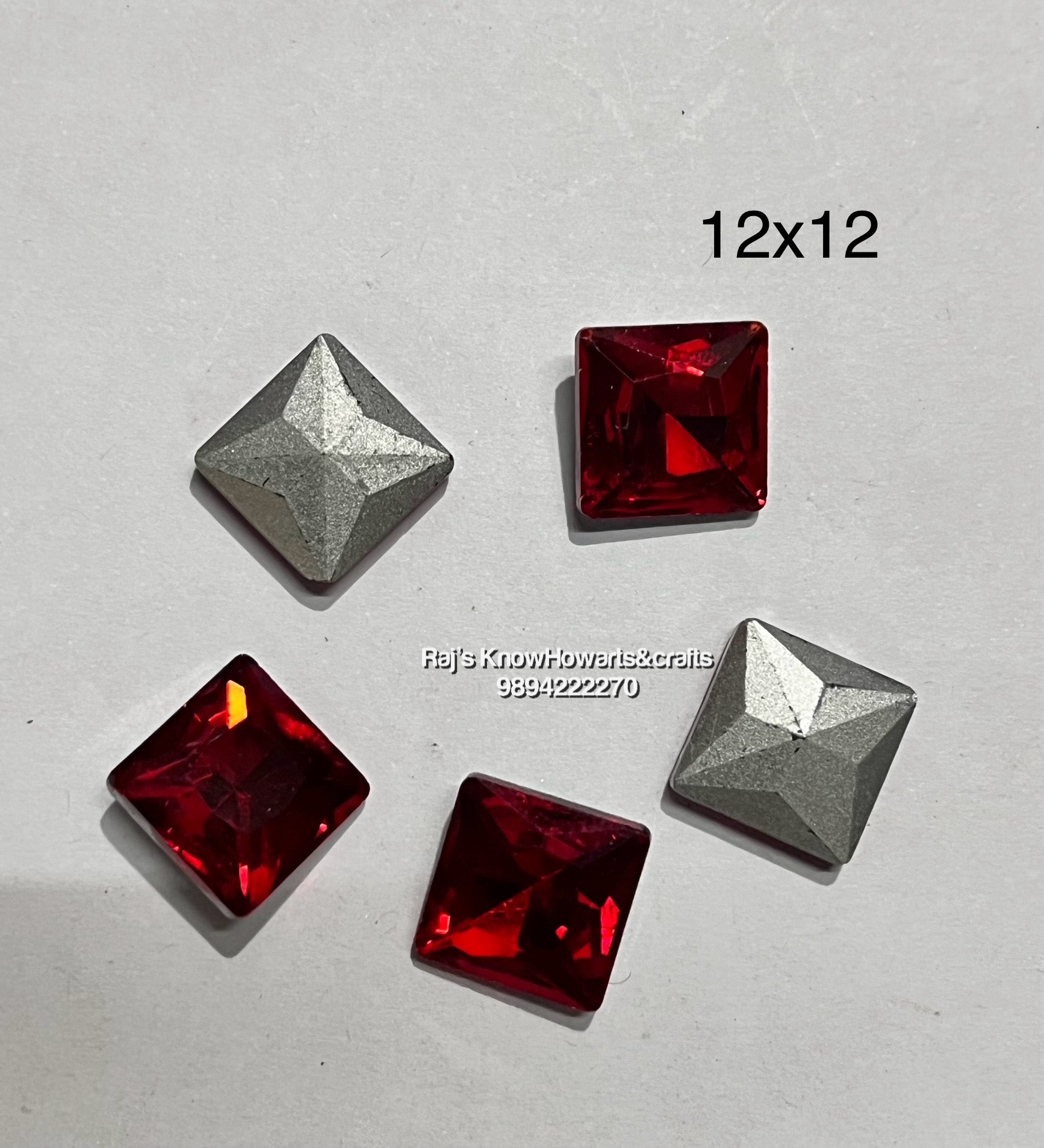 12x12 Red  SQUARE Tanjore painting American Diamond stones -   5 stones in a pack