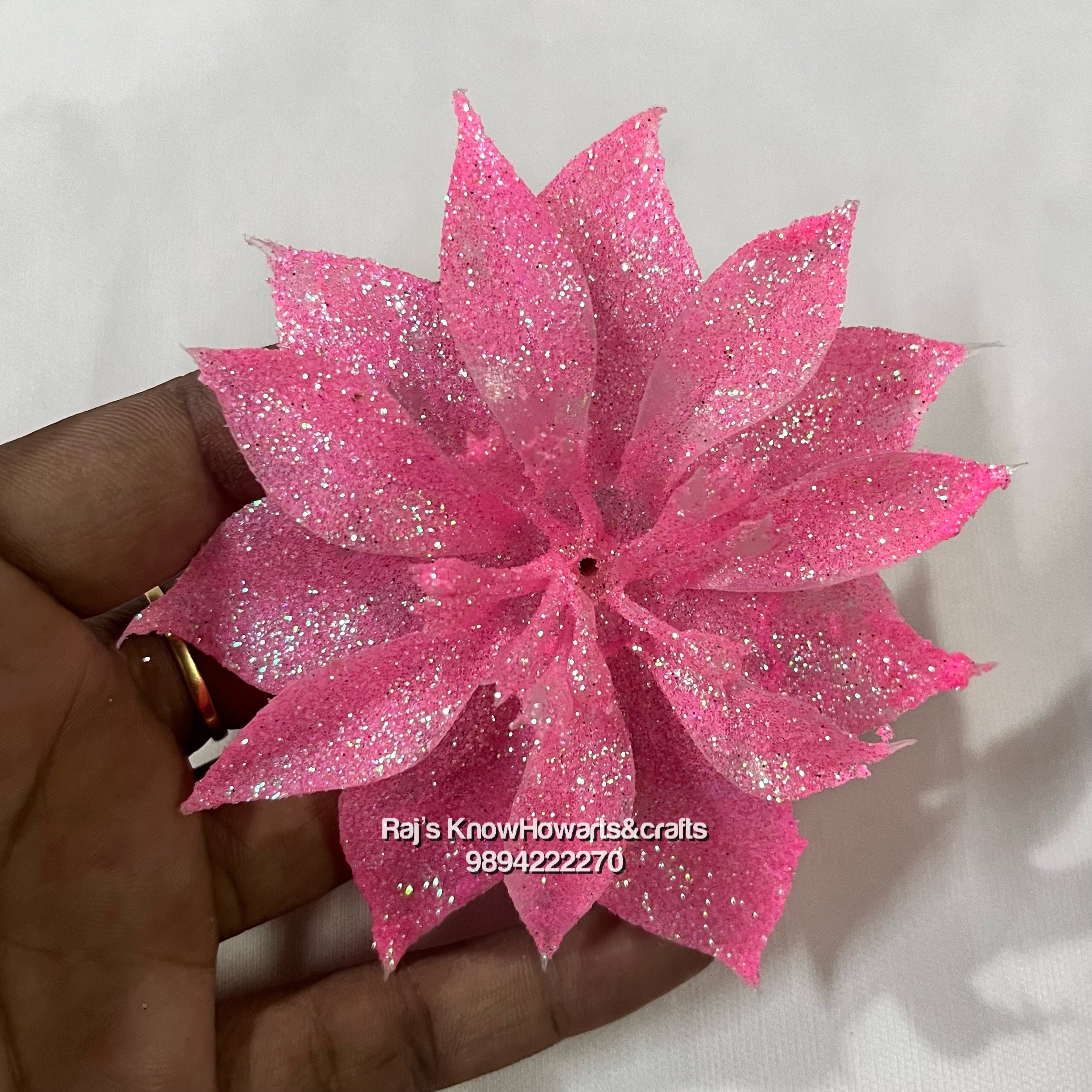 Neon pink Glitter flower - 2 pc