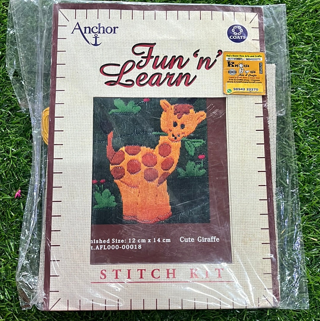 Anchor stitch embroidery kit cute giraffe finished size 12cm x 14cm