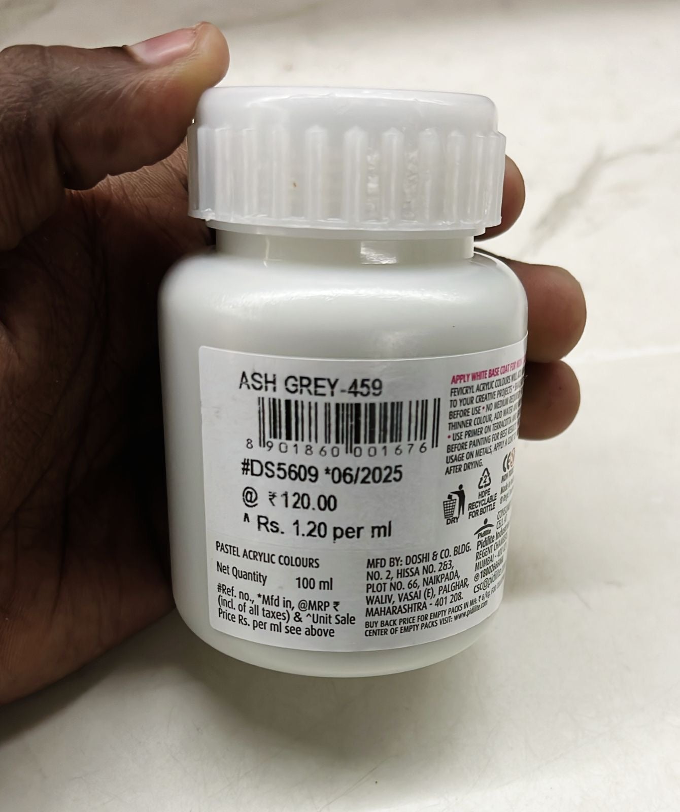 Fevicryl pastel acrylic colours ash gray459 100ml -1pack