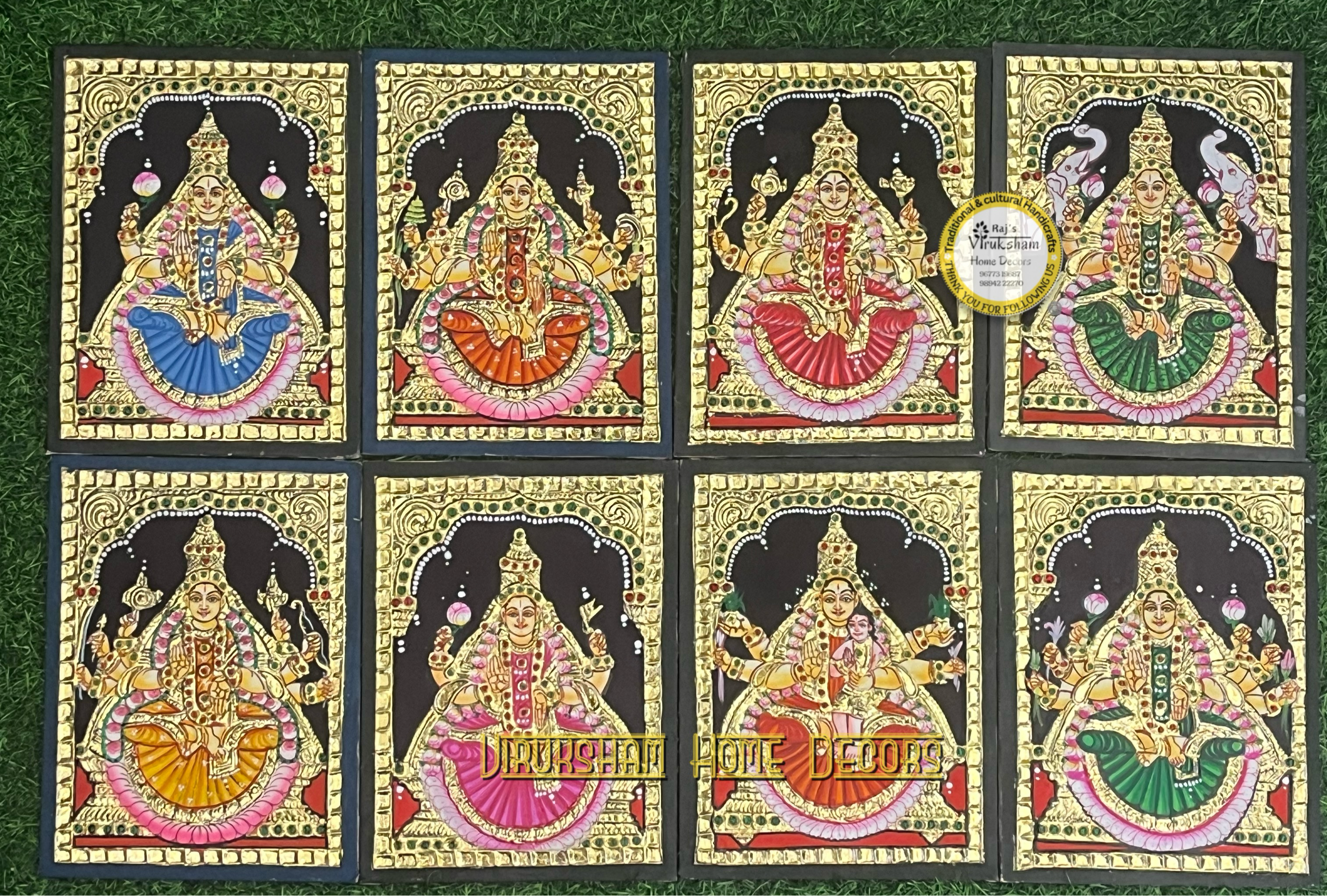 Ashtalakshmi set Coloured Tanjore paintings